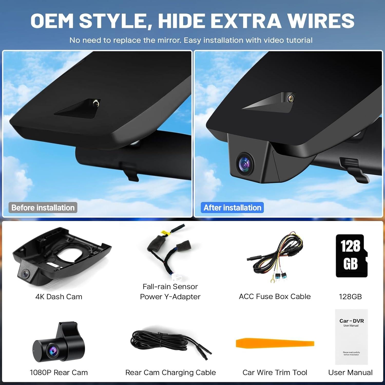 Cámara Dash Dual 4K + 1080P KuTaiTai para Toyota RAV4 2022-2025