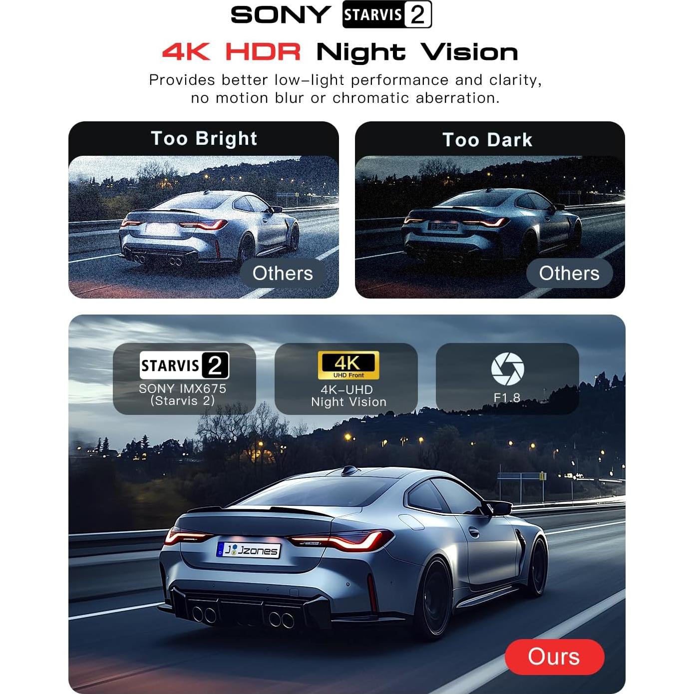 Cámara Dash 3 Canales Jzones V630 4K GPS WiFi Visión Nocturna