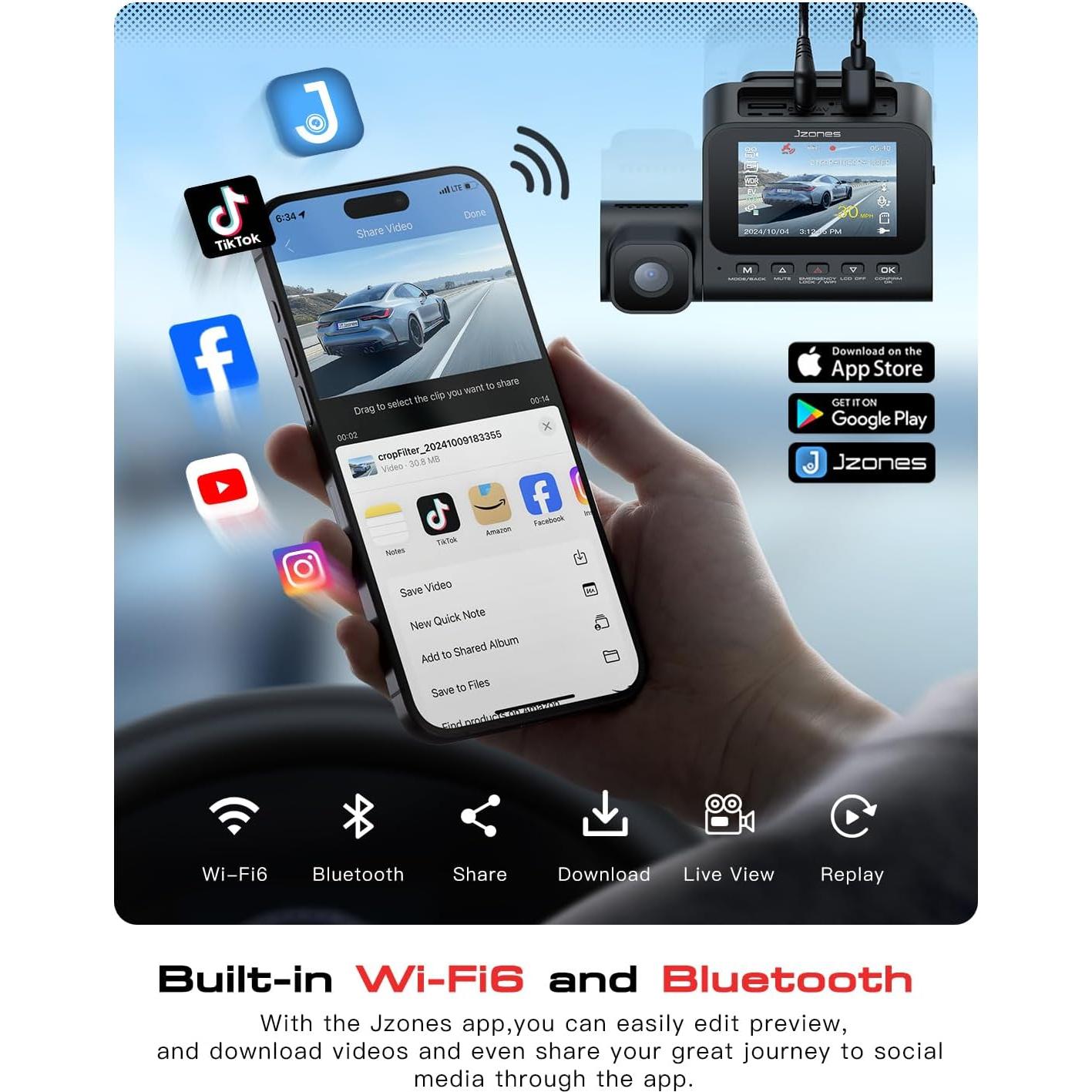 Cámara Dash 3 Canales Jzones V630 4K GPS WiFi Visión Nocturna