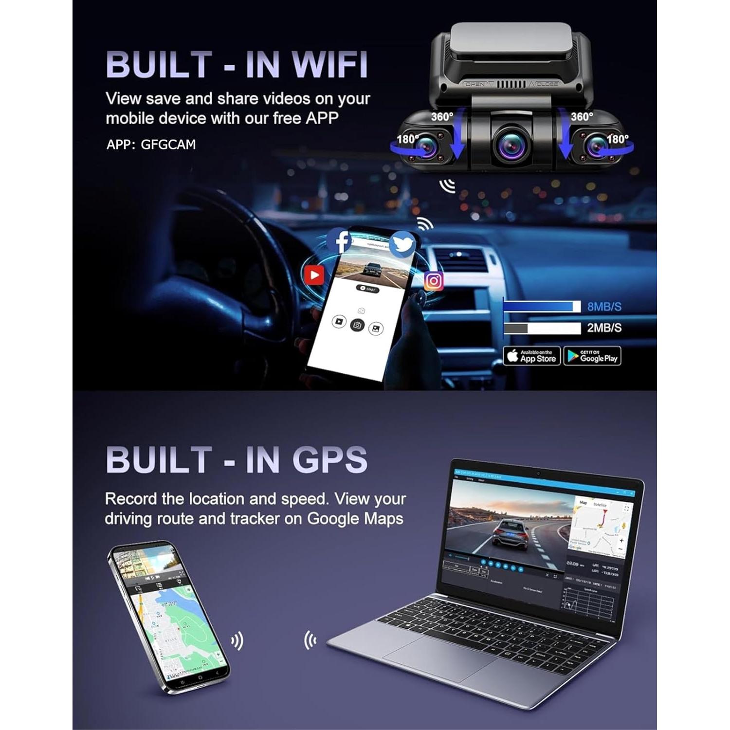 Cámara de Tablero Rhorawill 4 Canales FHD GPS WiFi 128GB