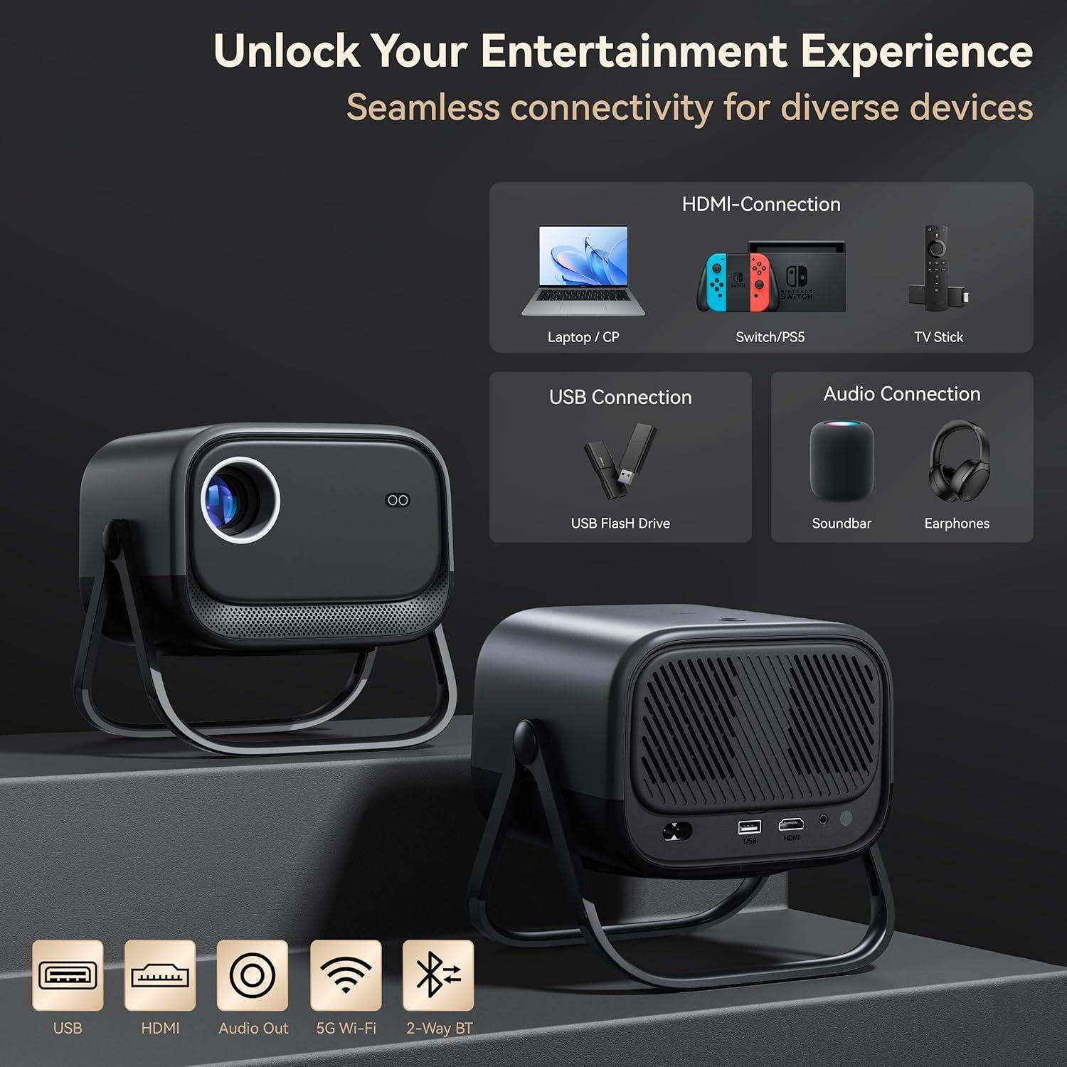 Proyector Full HD 1080P MEER con WiFi y Bluetooth 360°