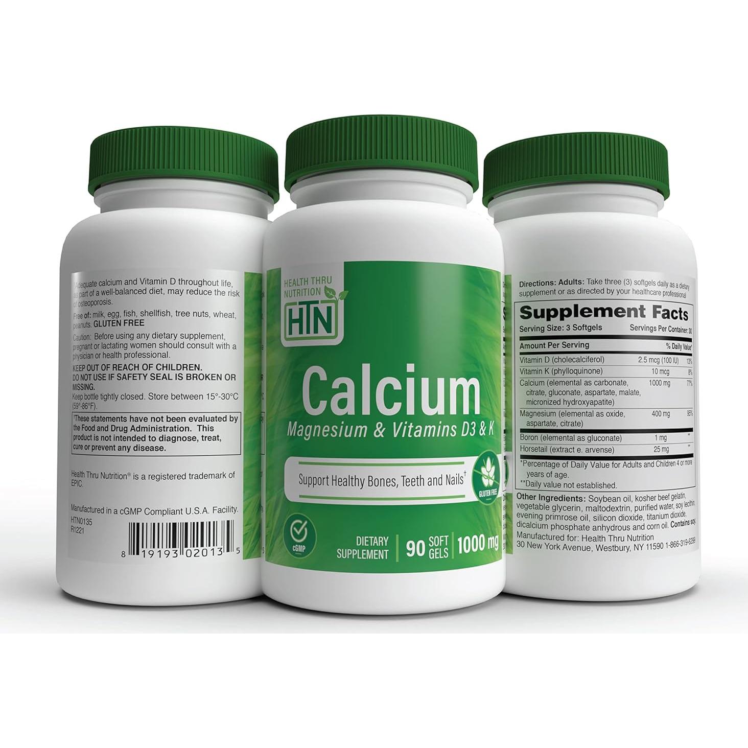 Suplemento de Calcio 1000mg y Magnesio 400mg Health Thru Nutrition
