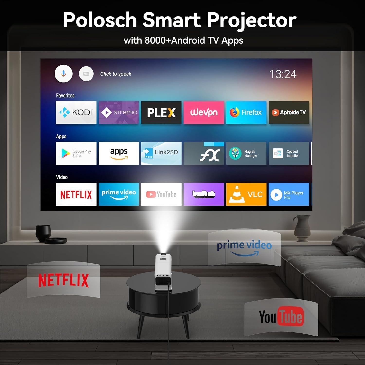 Mini Proyector Polocsh HY320 1080P WiFi Bluetooth 4K 150"