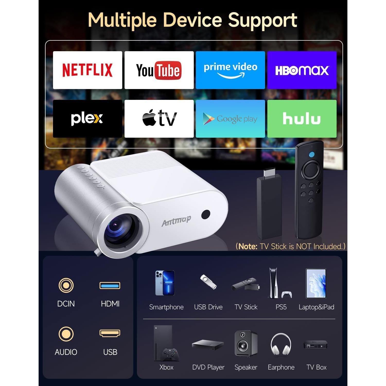 Mini Proyector Antmap VF320 1080P WiFi Bluetooth Portátil