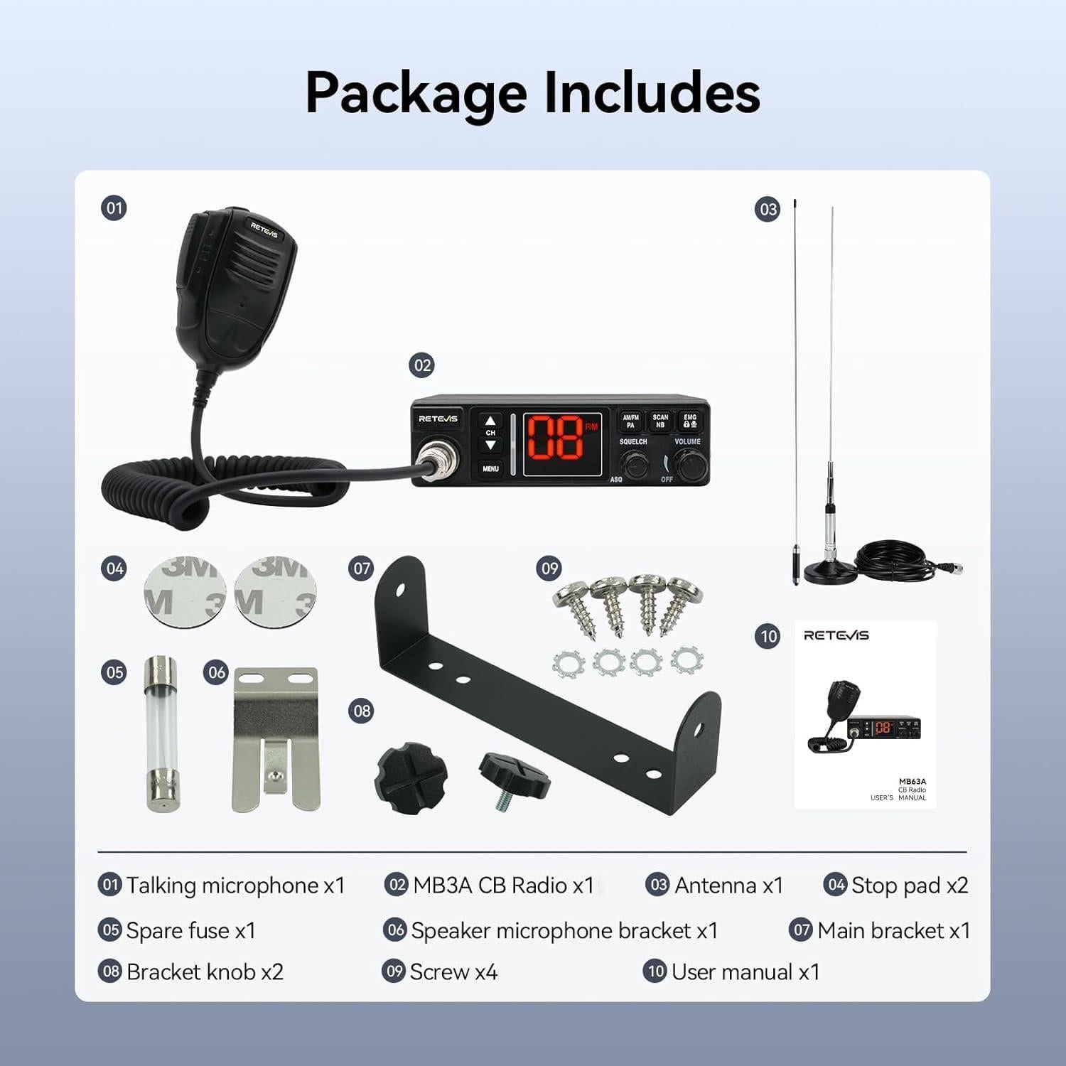 Radio CB Retevis MB3A 40 Canales AM/FM para Camioneros