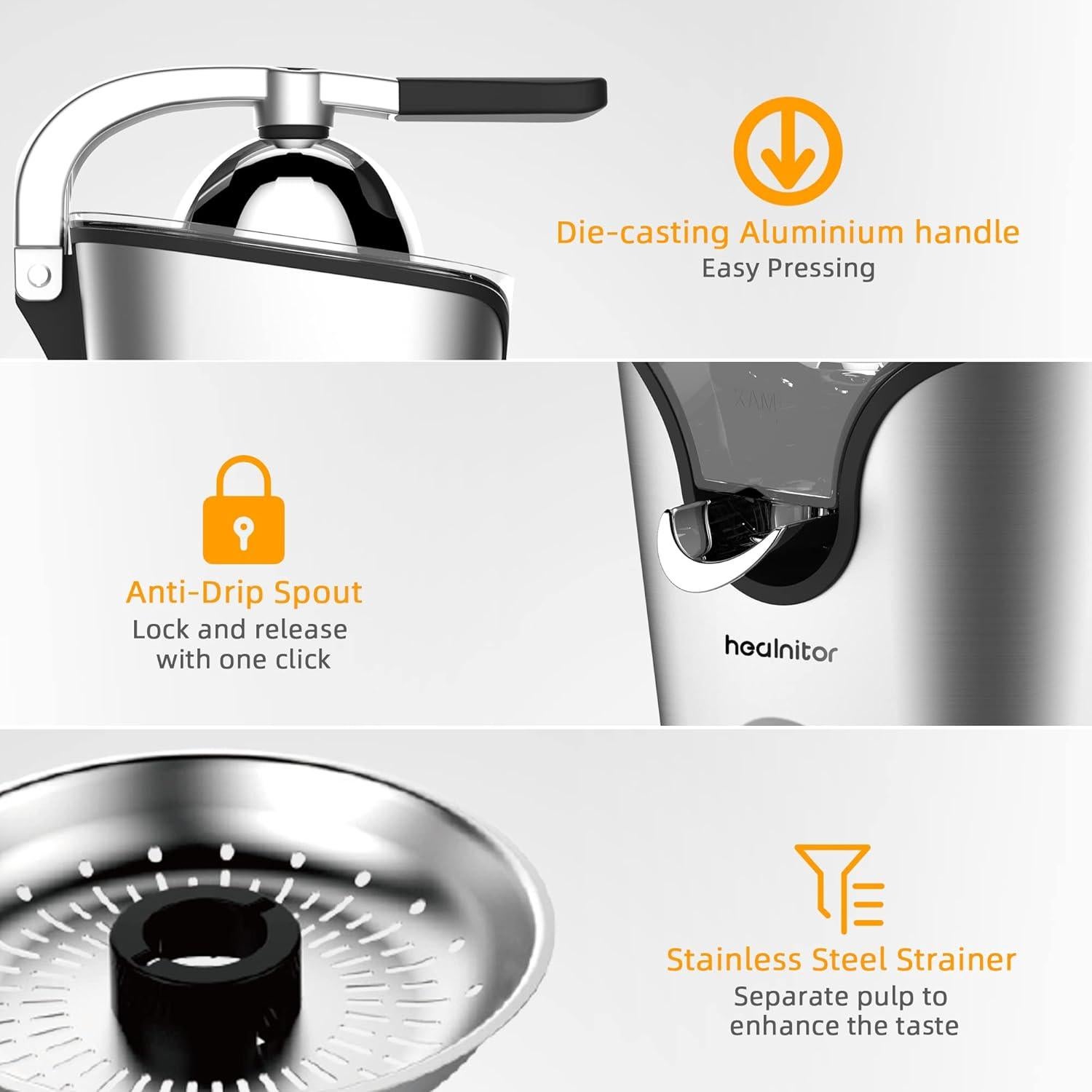 Exprimidor de cítricos eléctrico Healnitor 150W acero inoxidable
