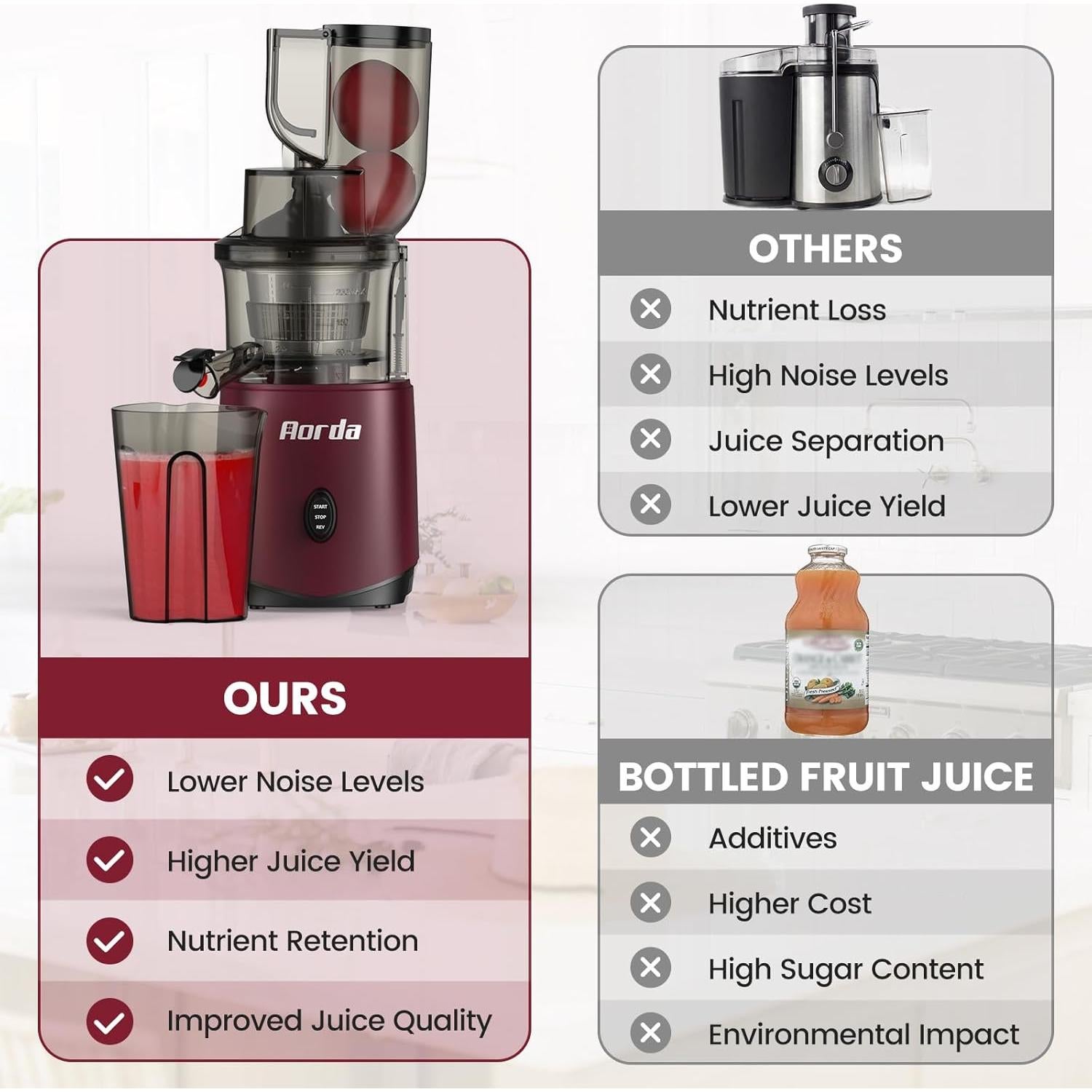 Exprimidor Masticador Aorda AR 200W Rojo para Frutas y Verduras