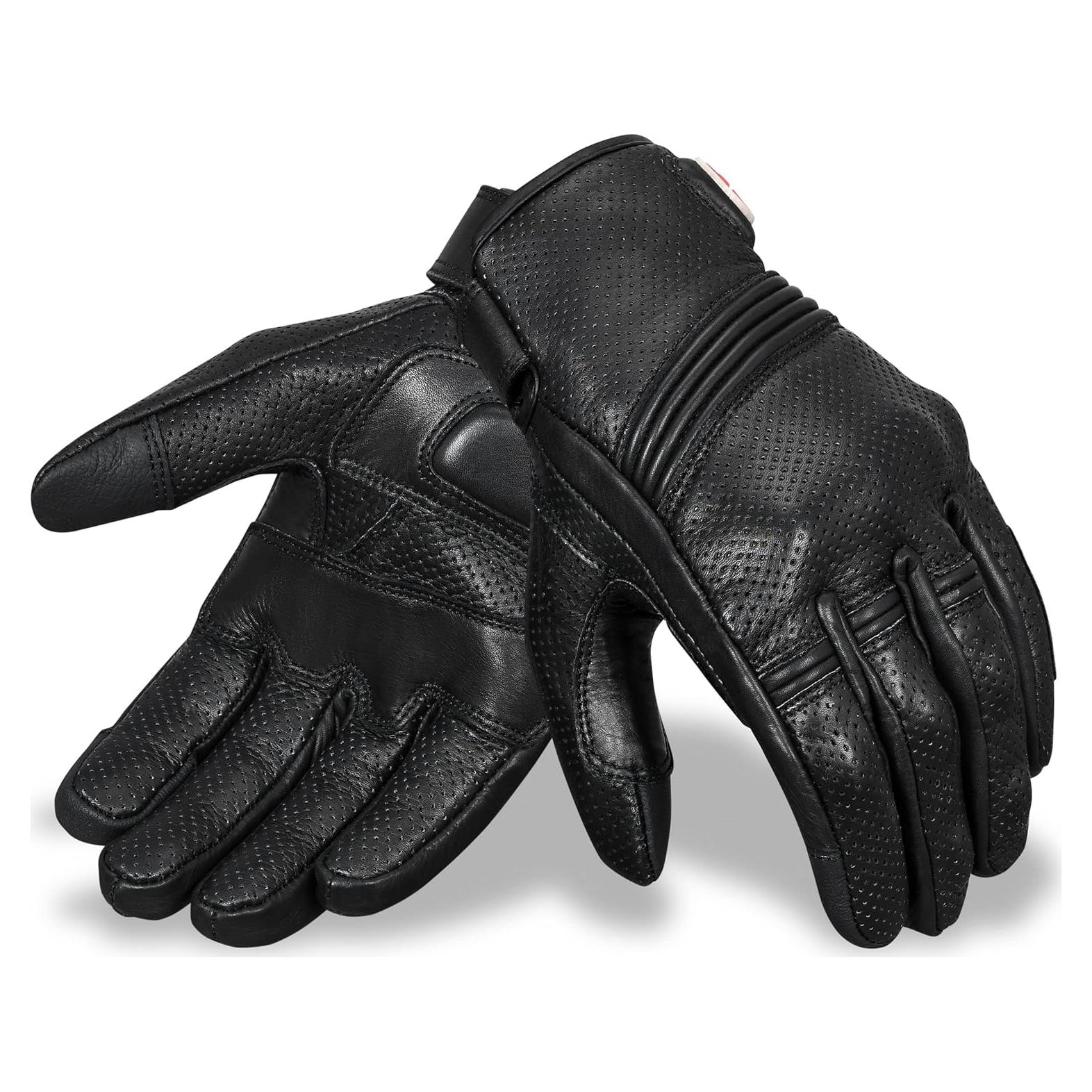 Guantes de motocicleta Sledwise de cuero negro con protección