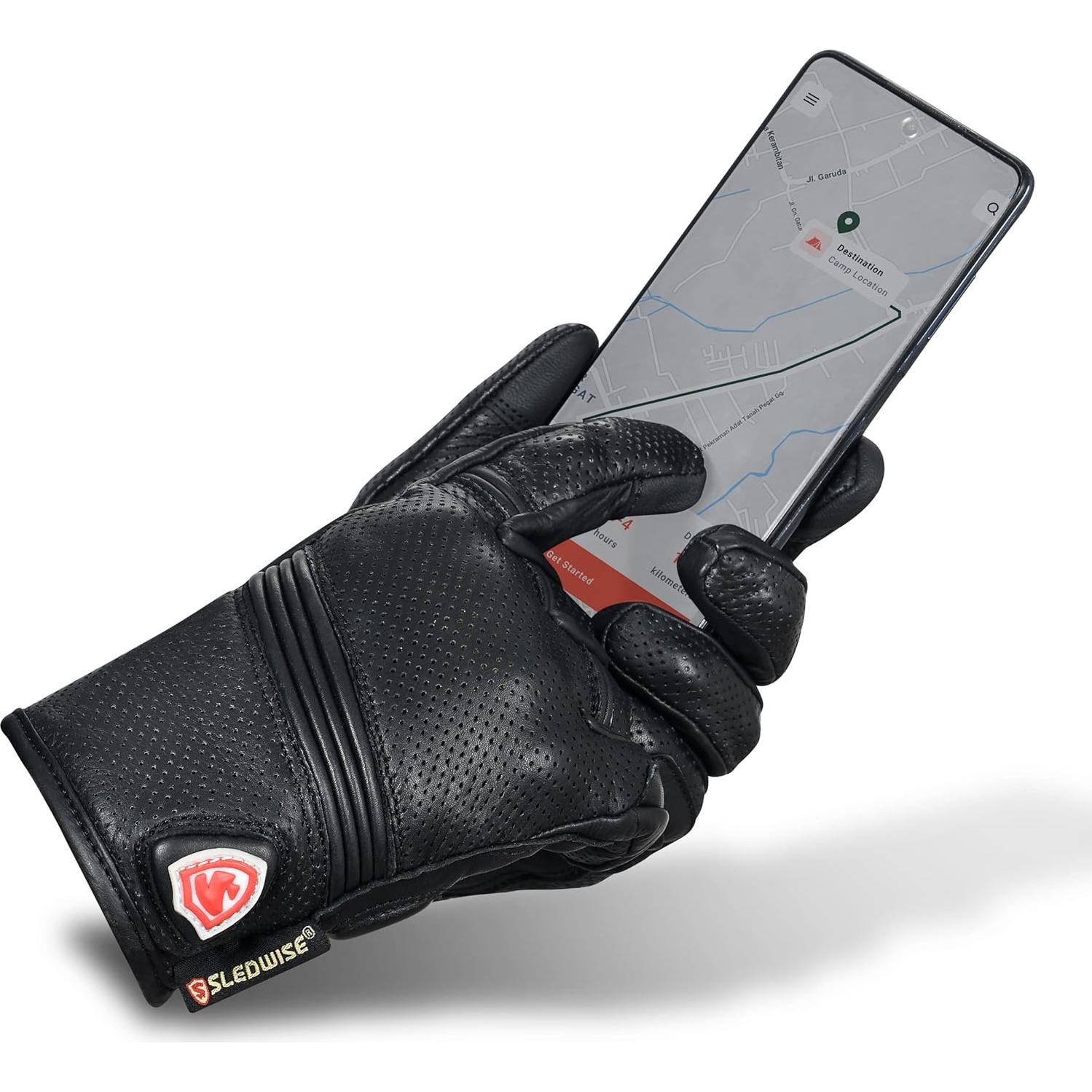 Guantes de motocicleta Sledwise de cuero negro con protección