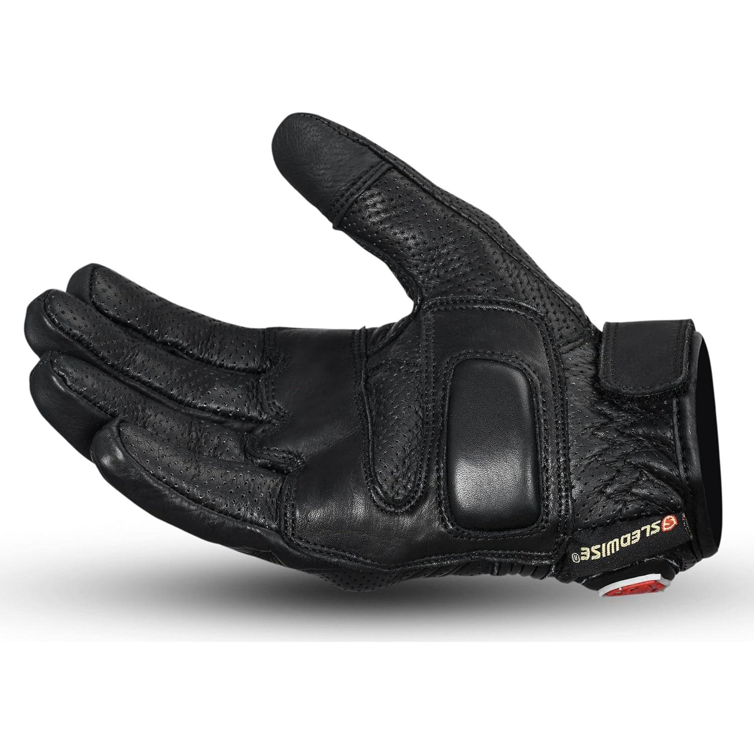 Guantes de motocicleta Sledwise de cuero negro con protección
