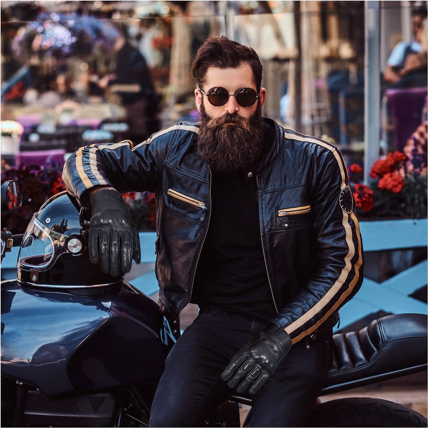 Guantes de motocicleta Sledwise de cuero negro con protección