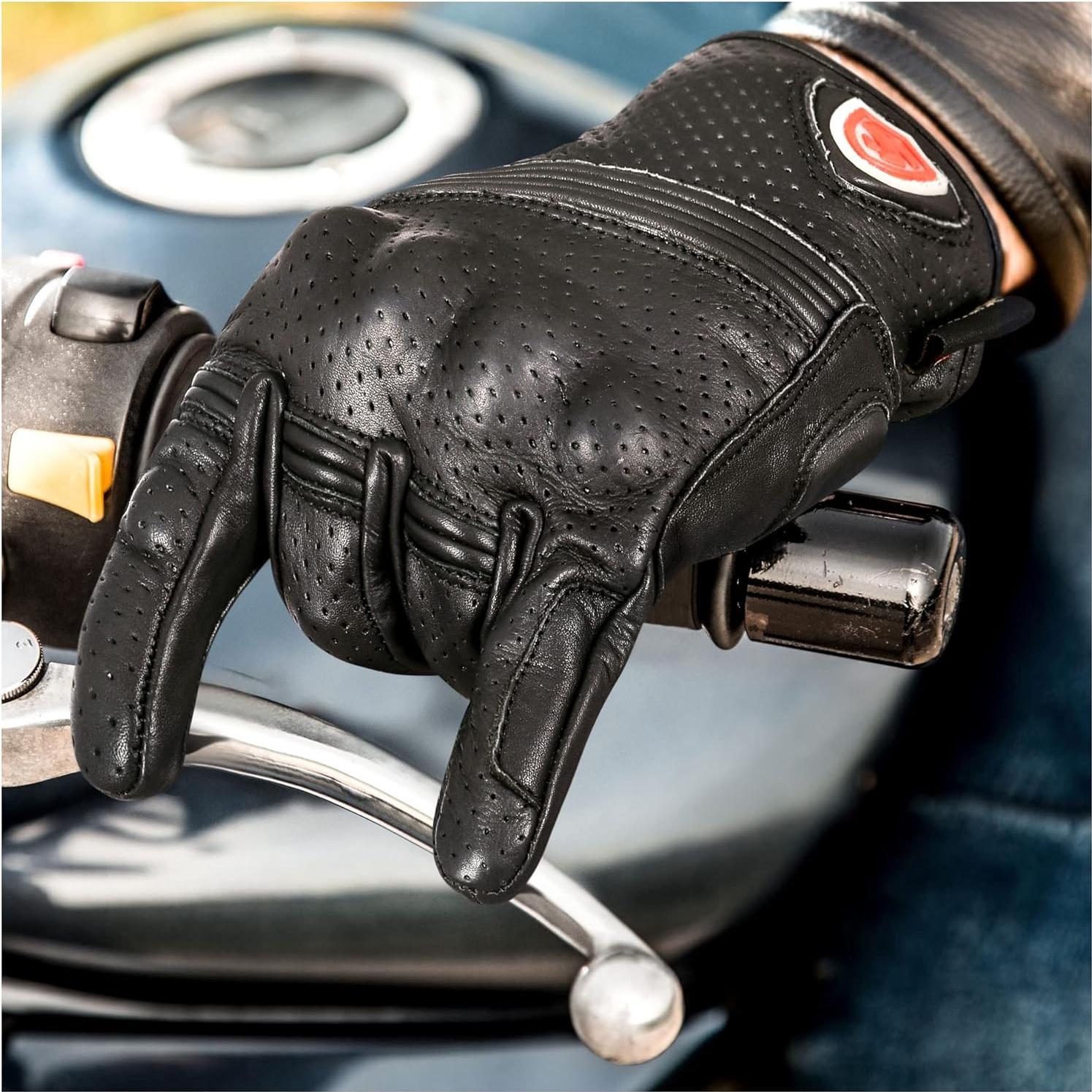 Guantes de motocicleta Sledwise de cuero negro con protección