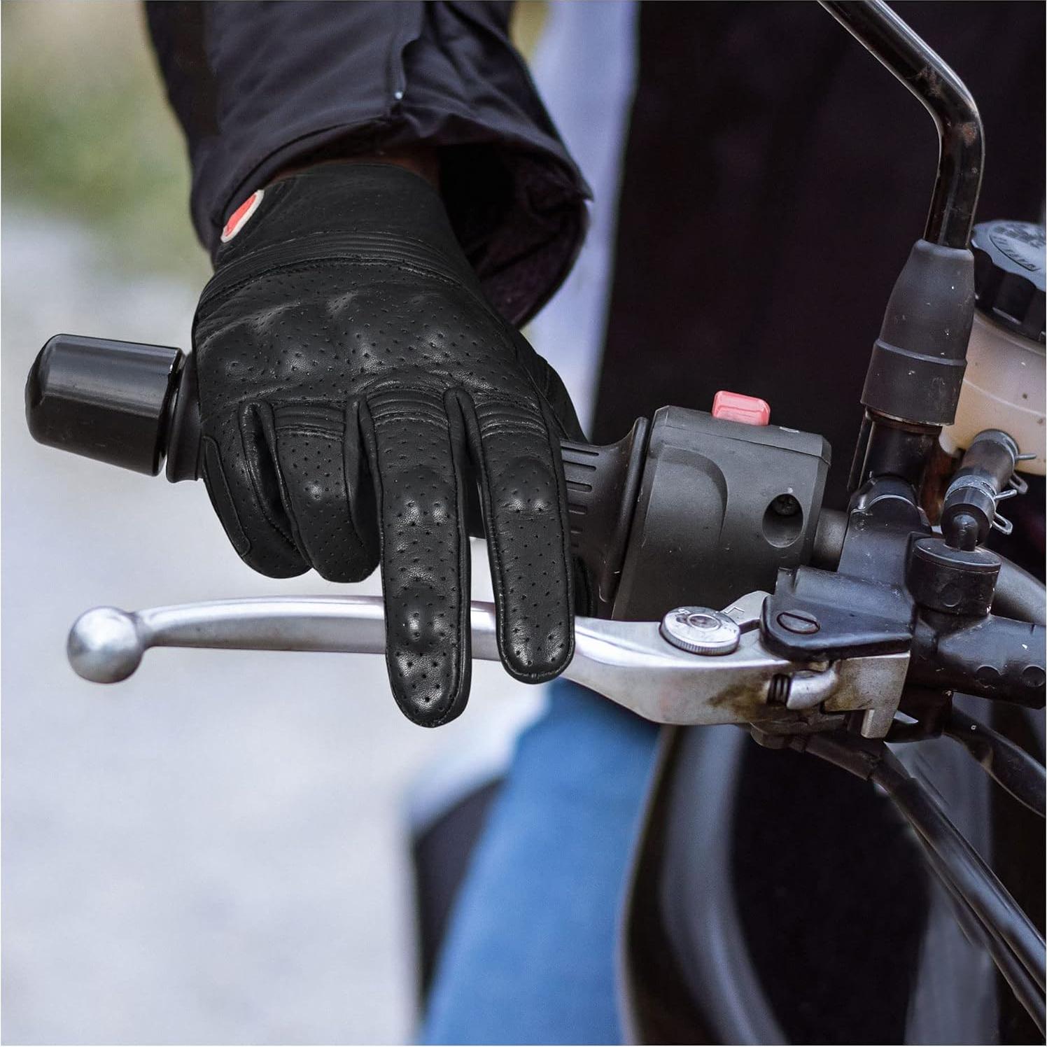 Guantes de motocicleta Sledwise de cuero negro con protección