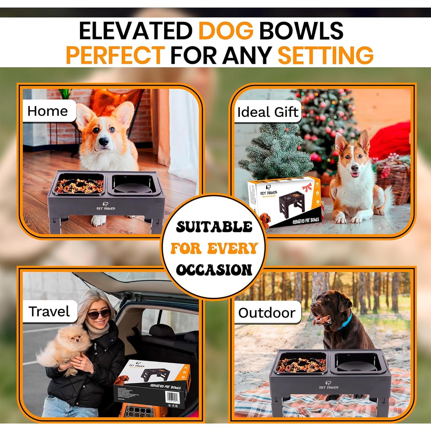 Cuencos Elevados para Perros PET POWER, 4 Alturas Ajustables