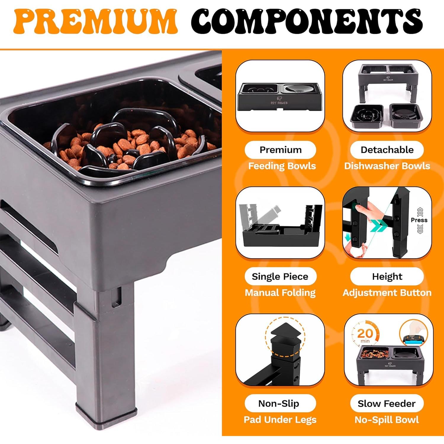 Cuencos Elevados para Perros PET POWER, 4 Alturas Ajustables