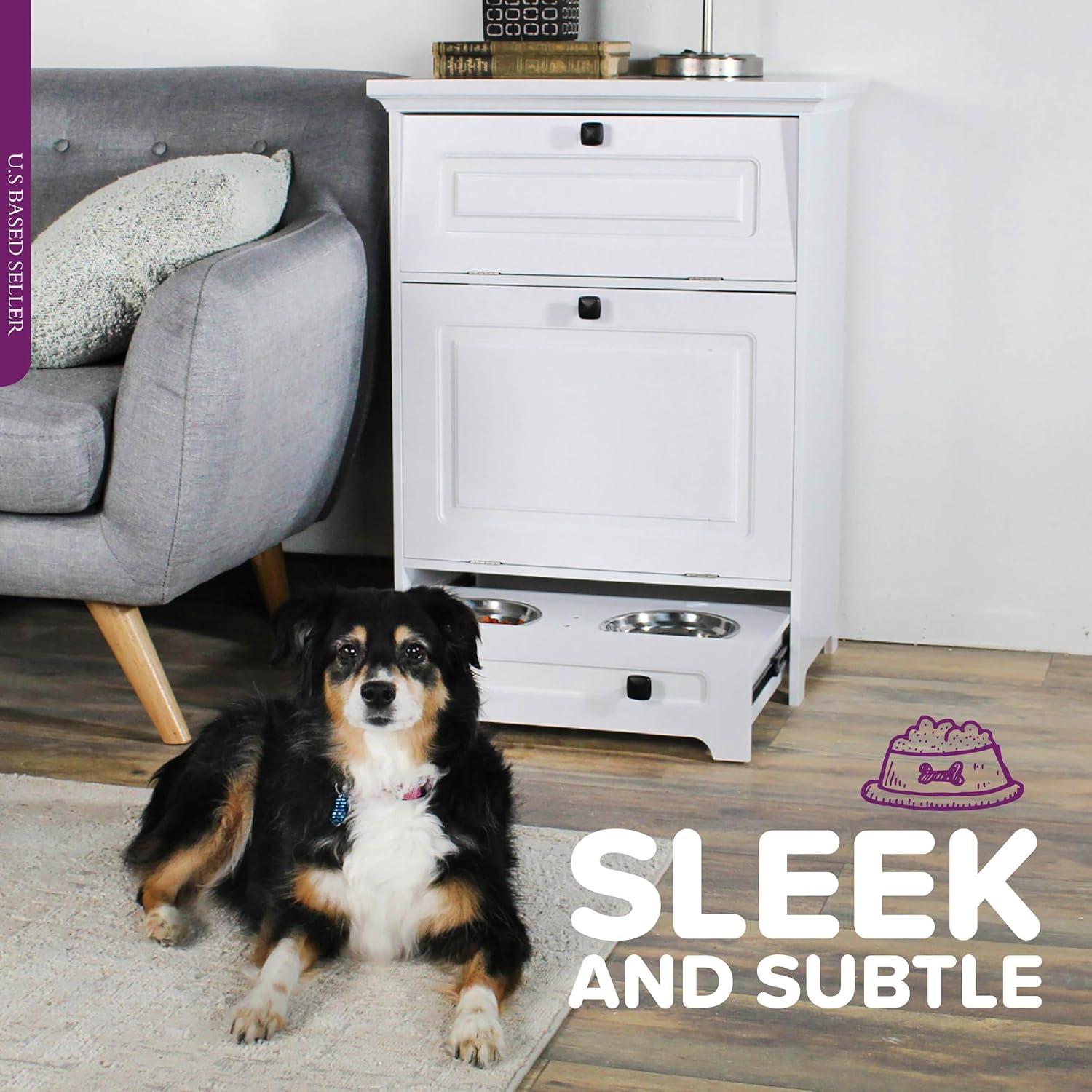 Soporte Elevado para Cuencos de Perro MiMu Blanco con Almacenamiento