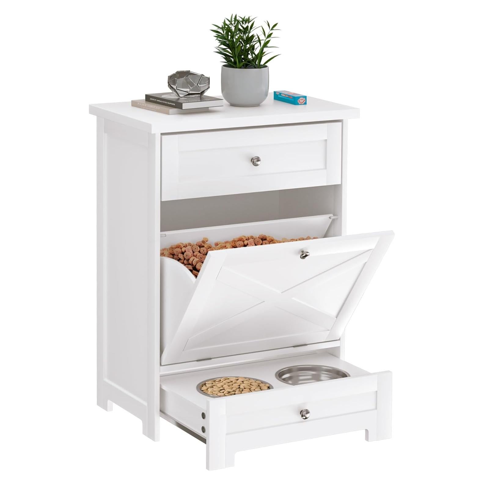 Estación de Alimentación para Perros GAZHOME con 2 Cuencos y Armario