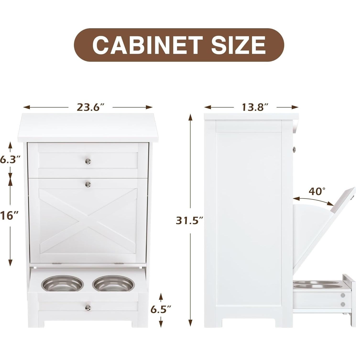 Estación de Alimentación para Perros GAZHOME con 2 Cuencos y Armario