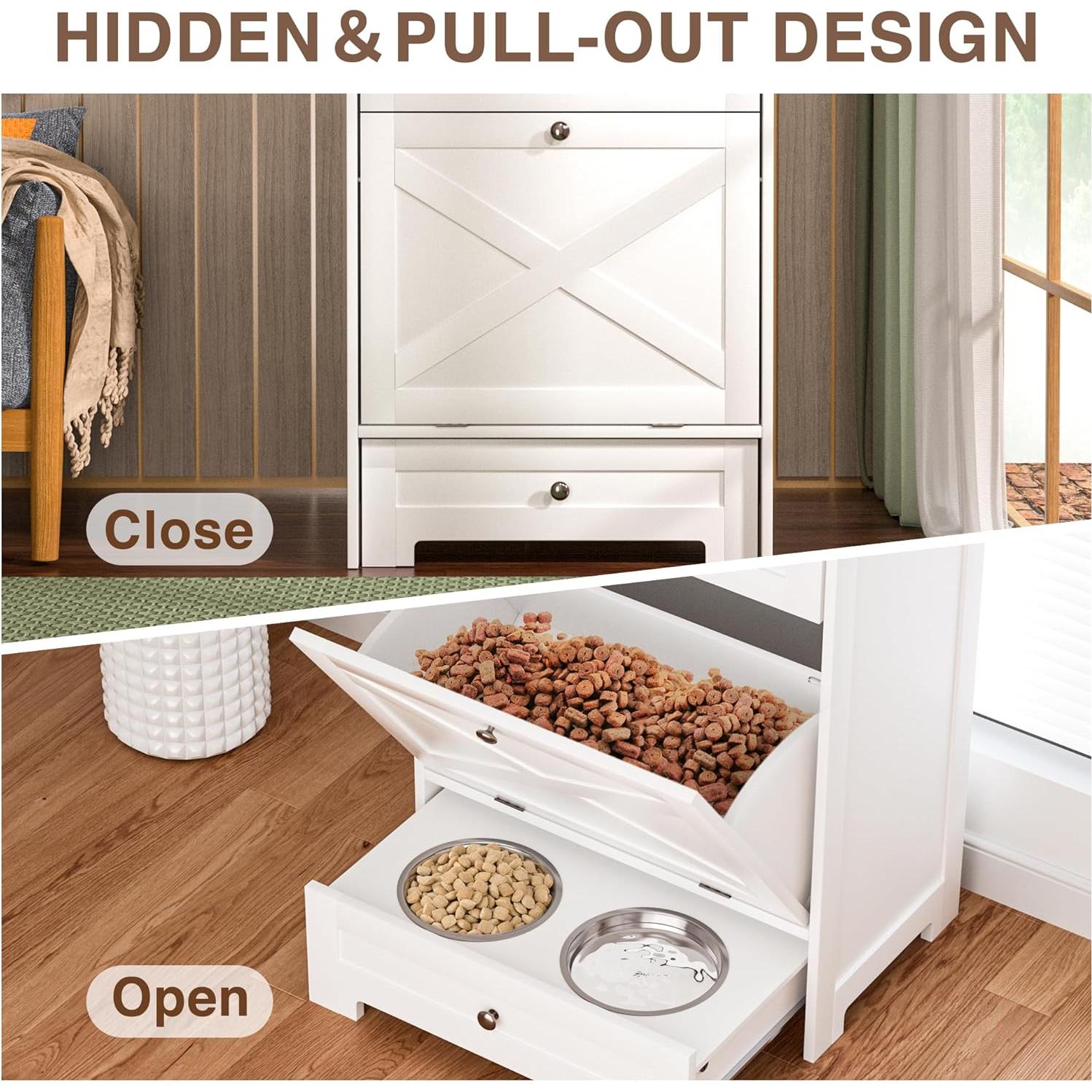 Estación de Alimentación para Perros GAZHOME con 2 Cuencos y Armario