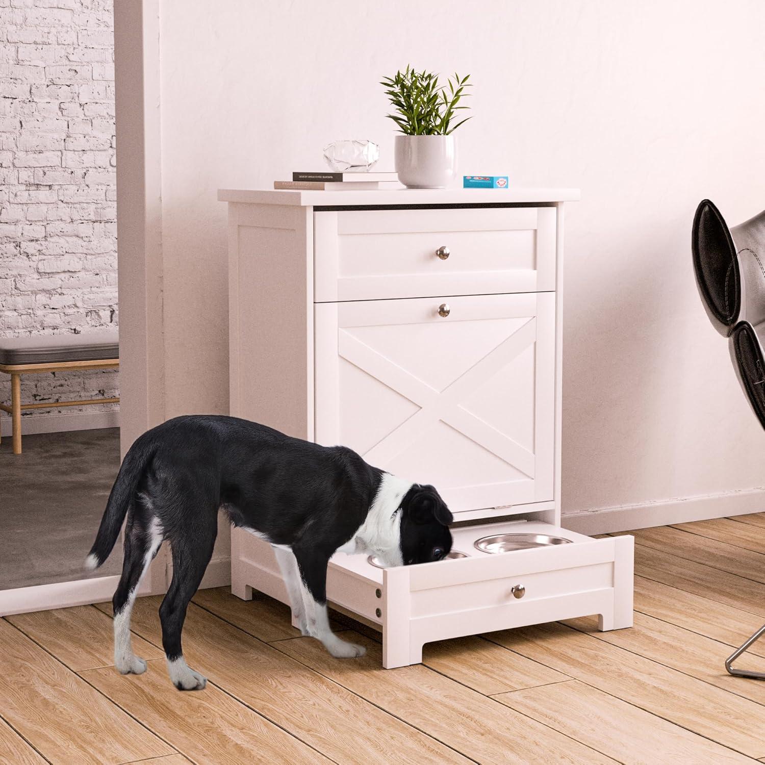 Estación de Alimentación para Perros GAZHOME con 2 Cuencos y Armario