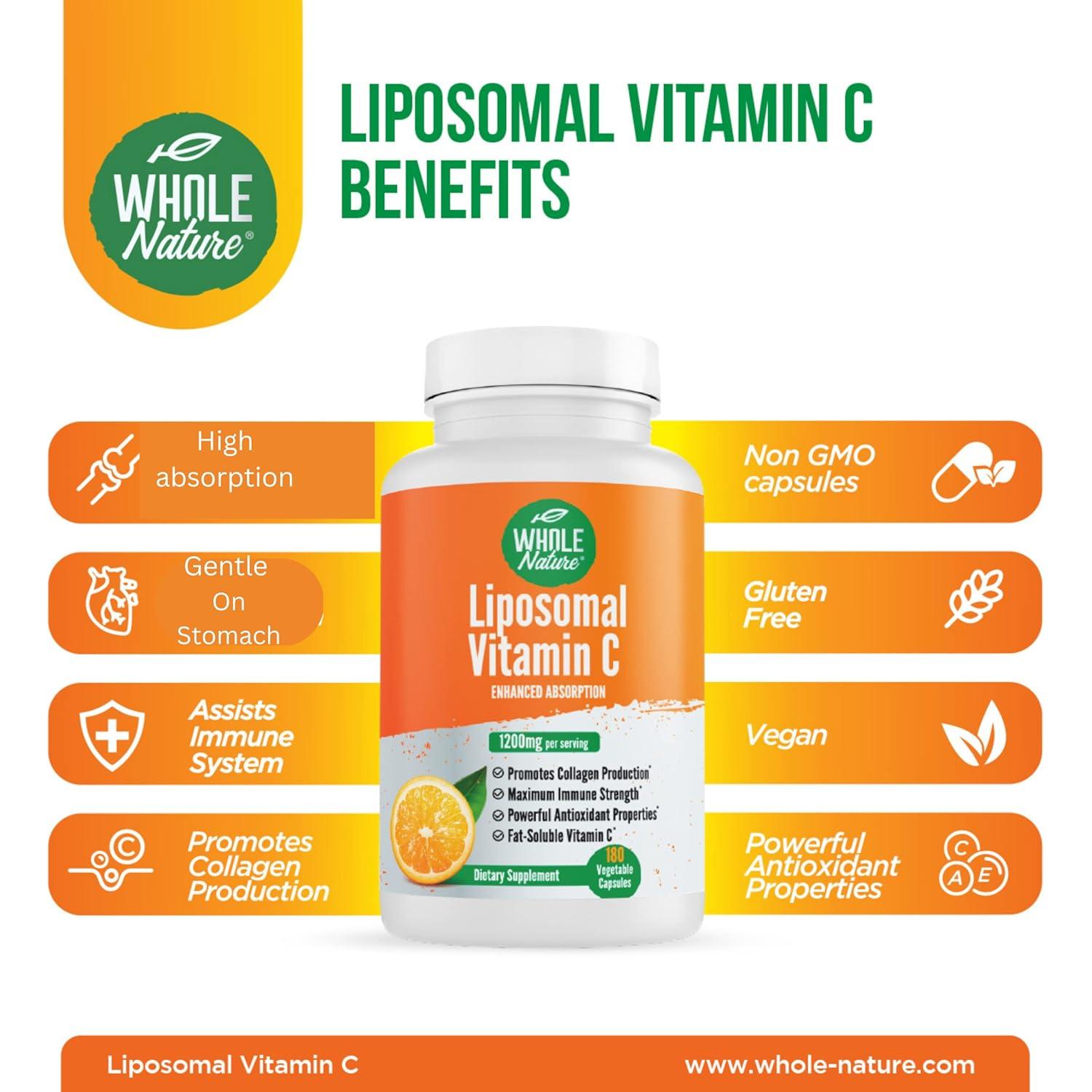 Suplemento de Vitamina C Liposomal 1200 mg Whole Nature 180 Cápsulas Veganas