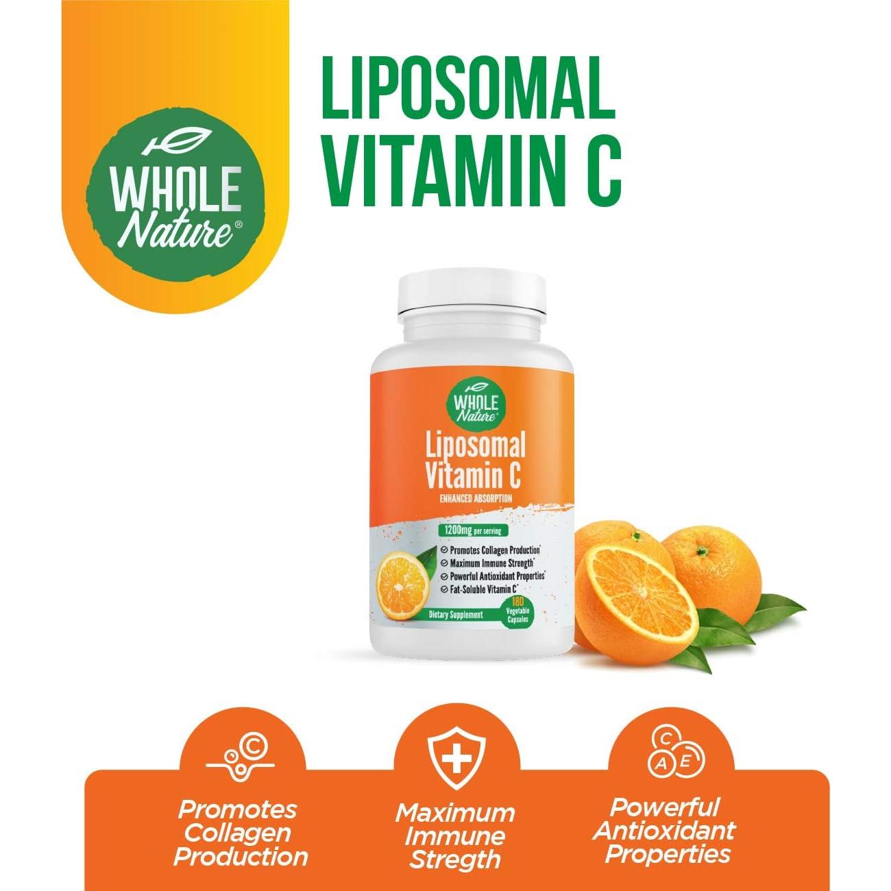Suplemento de Vitamina C Liposomal 1200 mg Whole Nature 180 Cápsulas Veganas