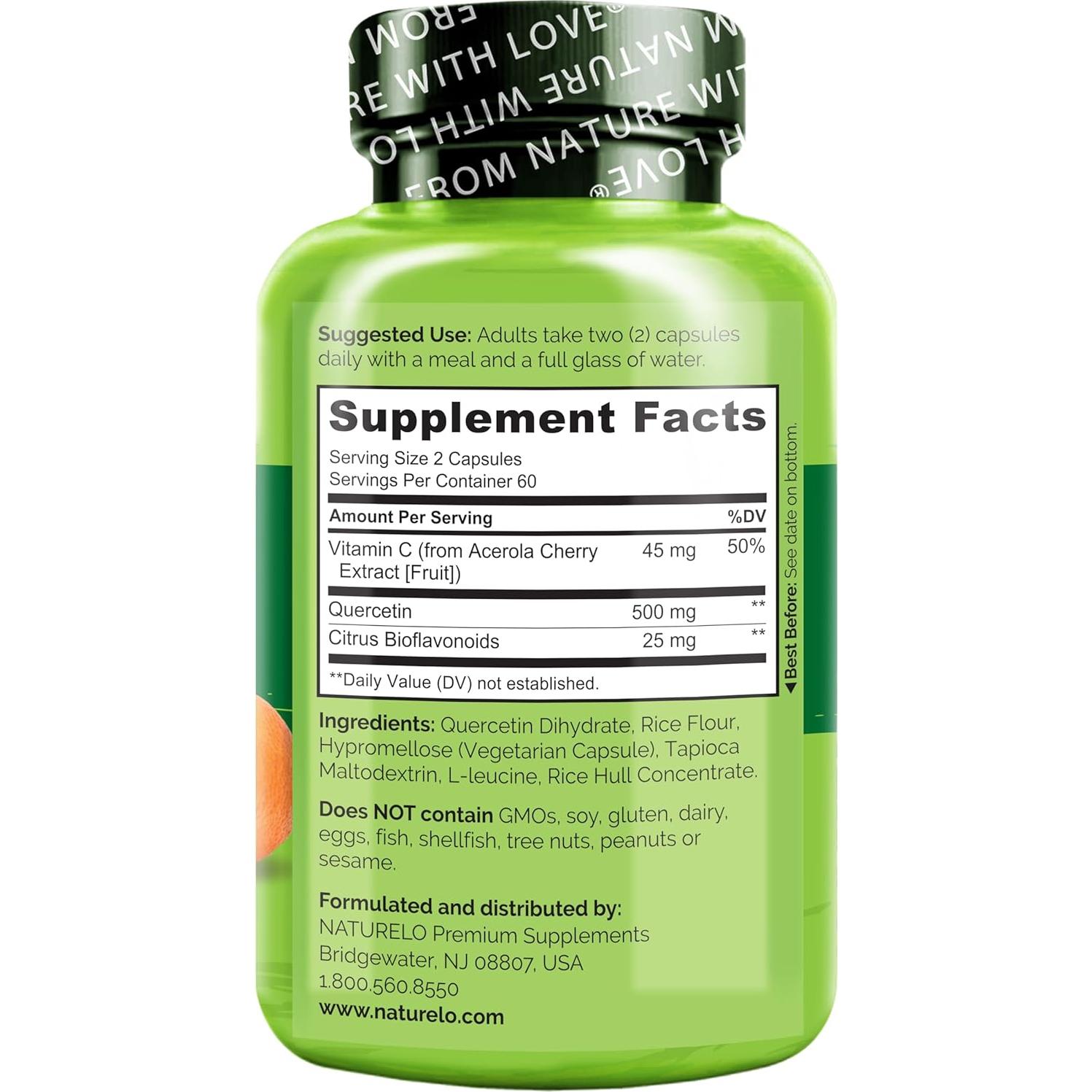 NATURELO Quercetina con Bioflavonoides Cítricos - 240 Cápsulas Vegetarianas