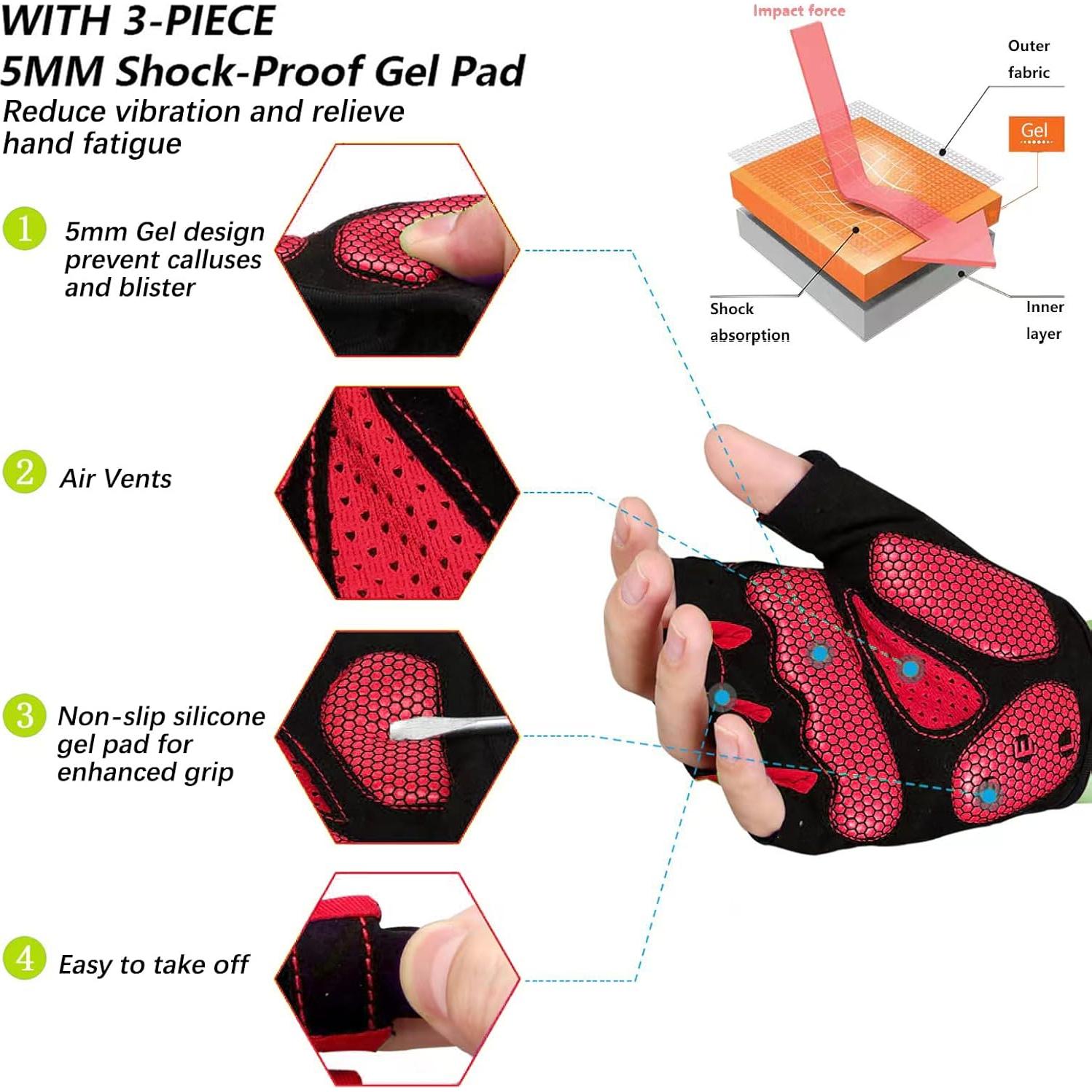 Guantes de Ciclismo MOREOK Unisex Rojo 5MM Gel Antideslizante