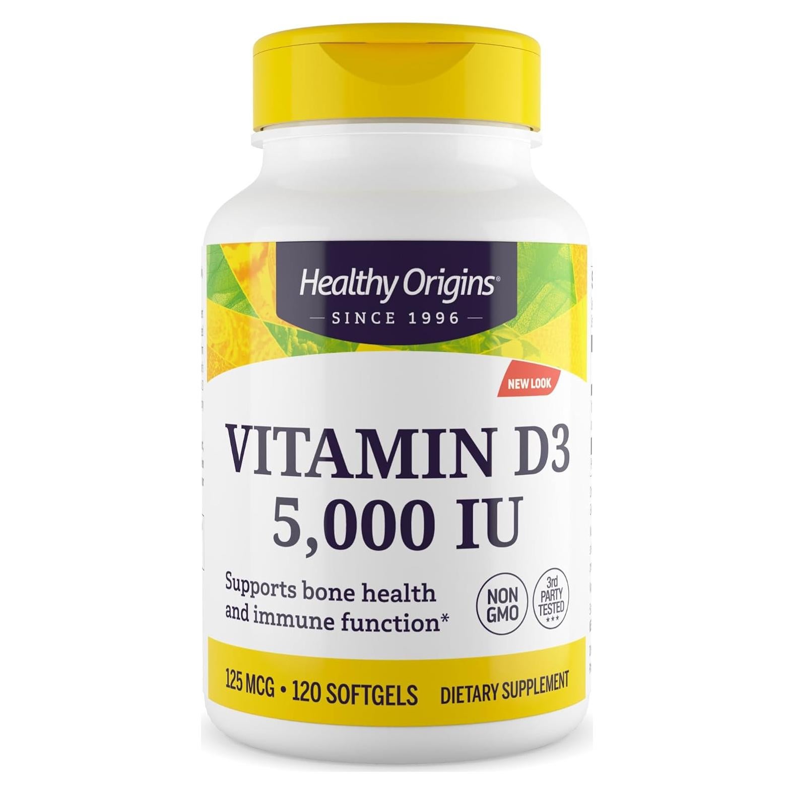 Vitamina D3 5000 UI Healthy Origins 120 Gelatinas Blandas