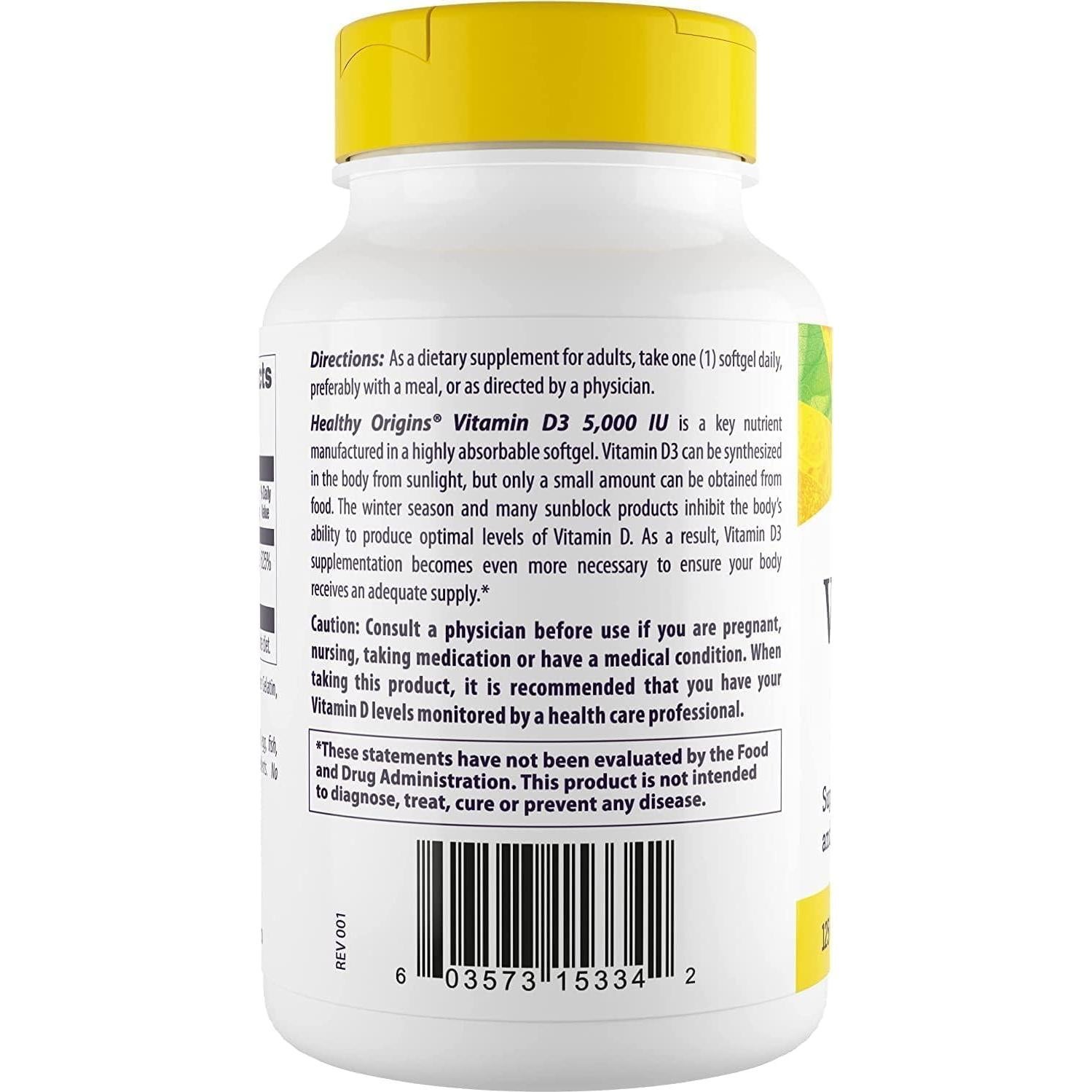 Vitamina D3 5000 UI Healthy Origins 120 Gelatinas Blandas