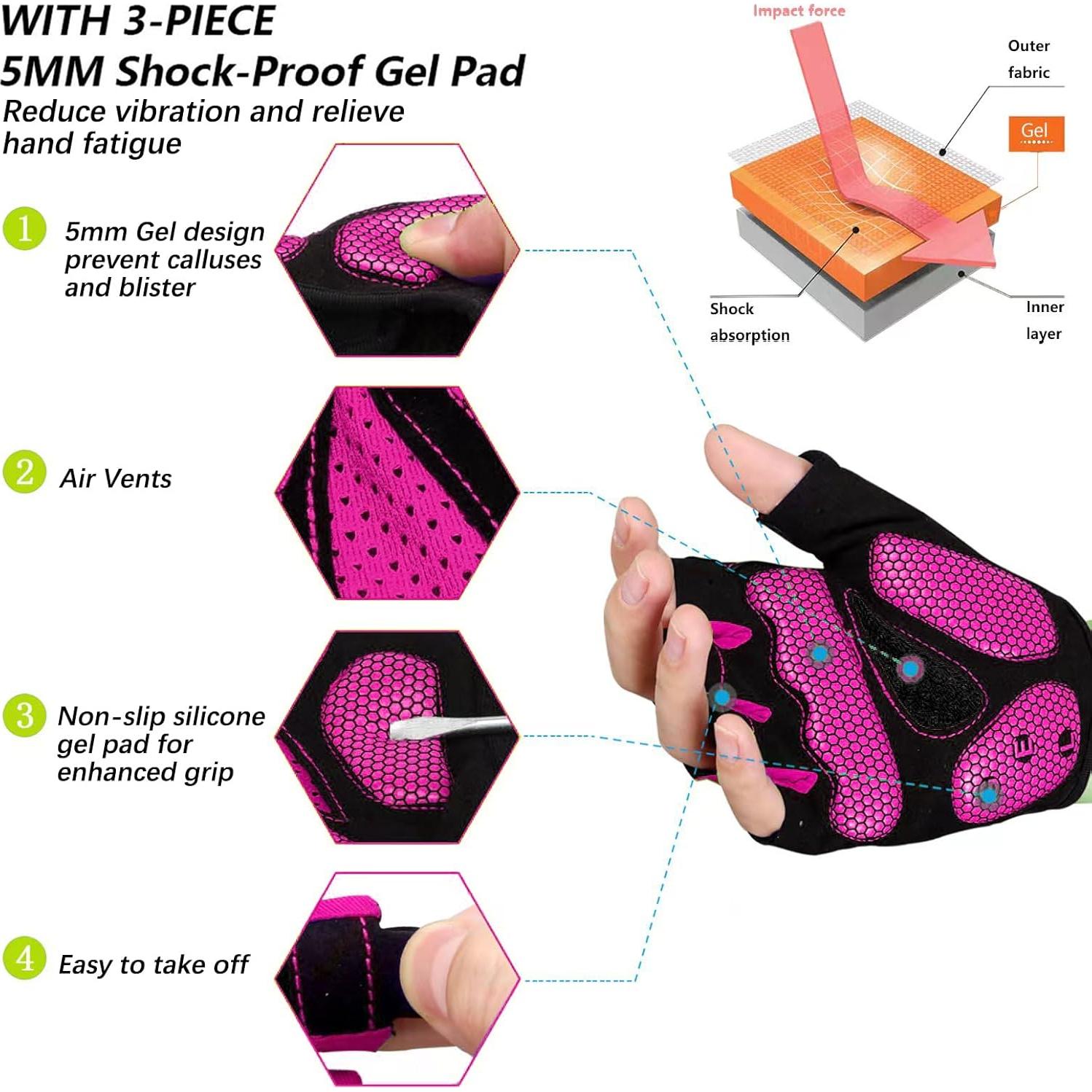 Guantes de Ciclismo MOREOK Unisex Rosa 5MM Almohadilla Gel