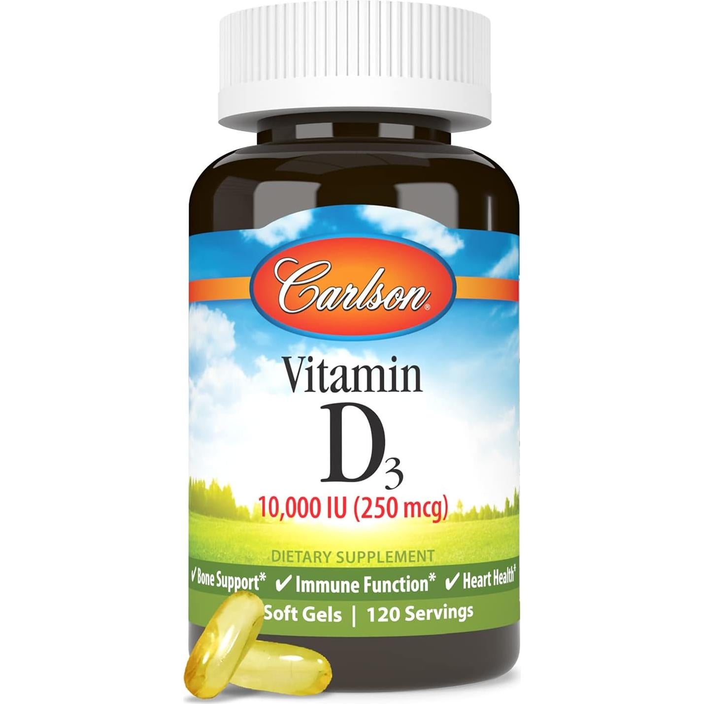 Carlson Vitamina D3 10000 UI 120 Cápsulas Blandas Suplemento