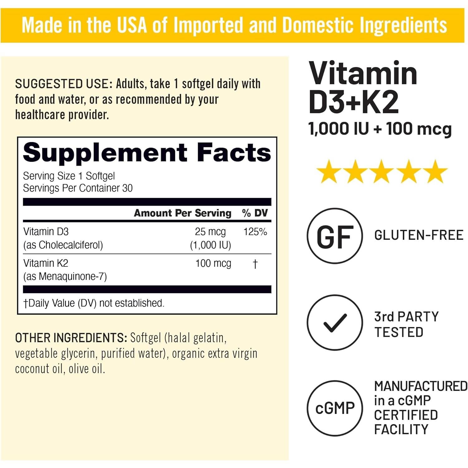 NatureWise Vitamina D3 1000UI + K2 100mcg - 30 Gelatinas Blandas