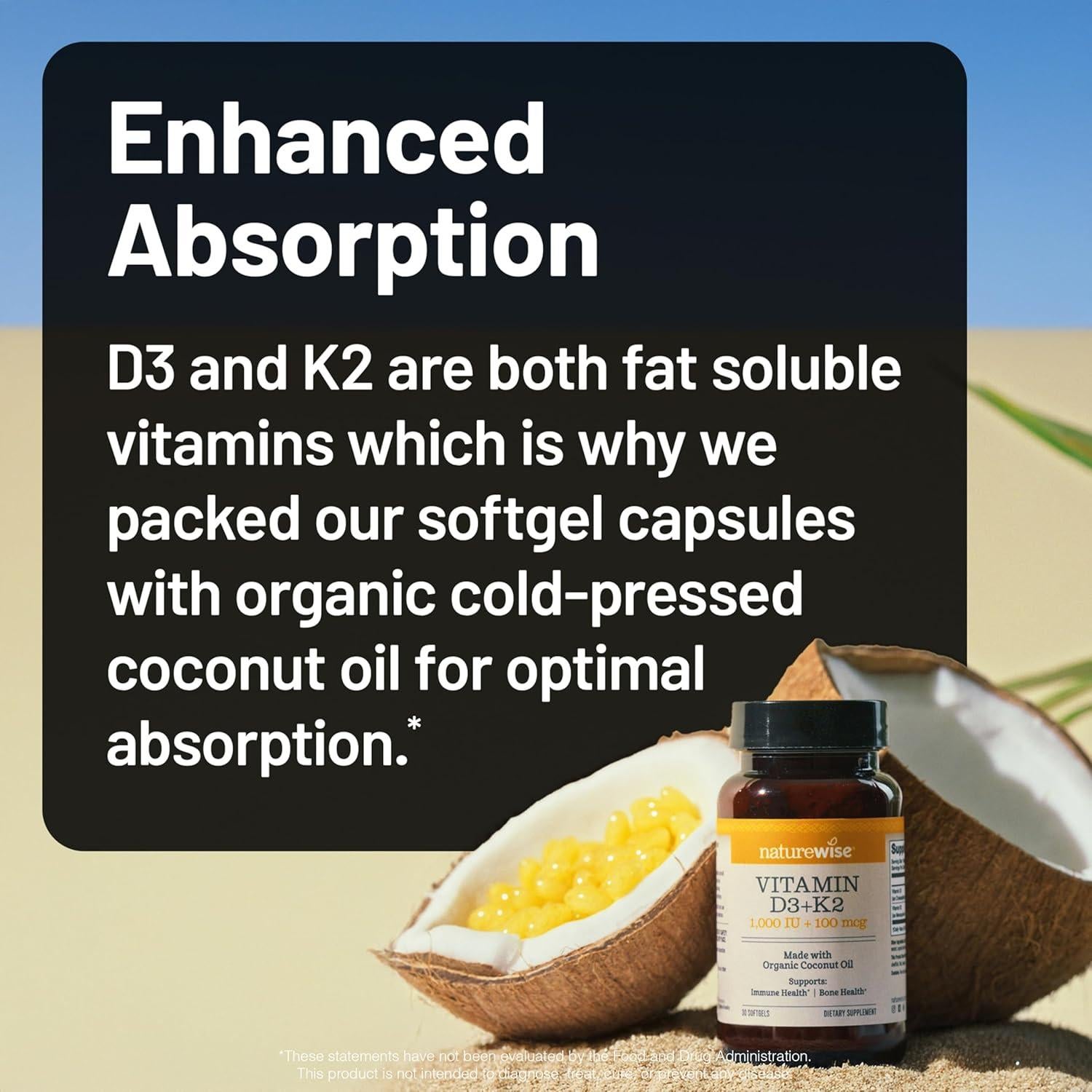 NatureWise Vitamina D3 1000UI + K2 100mcg - 30 Gelatinas Blandas