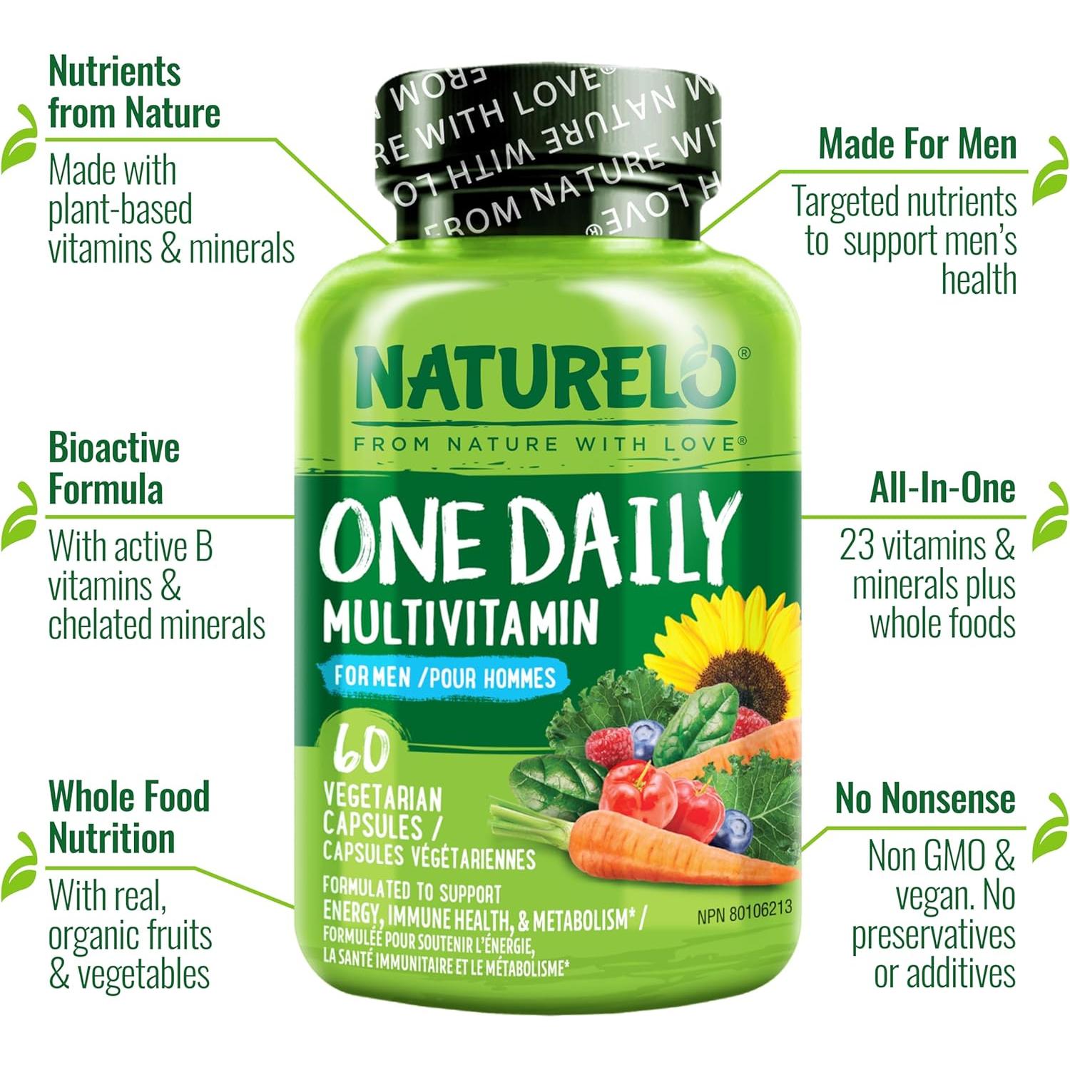Multivitaminas Diarias para Hombres NATURELO - 60 Cápsulas Vegetarianas