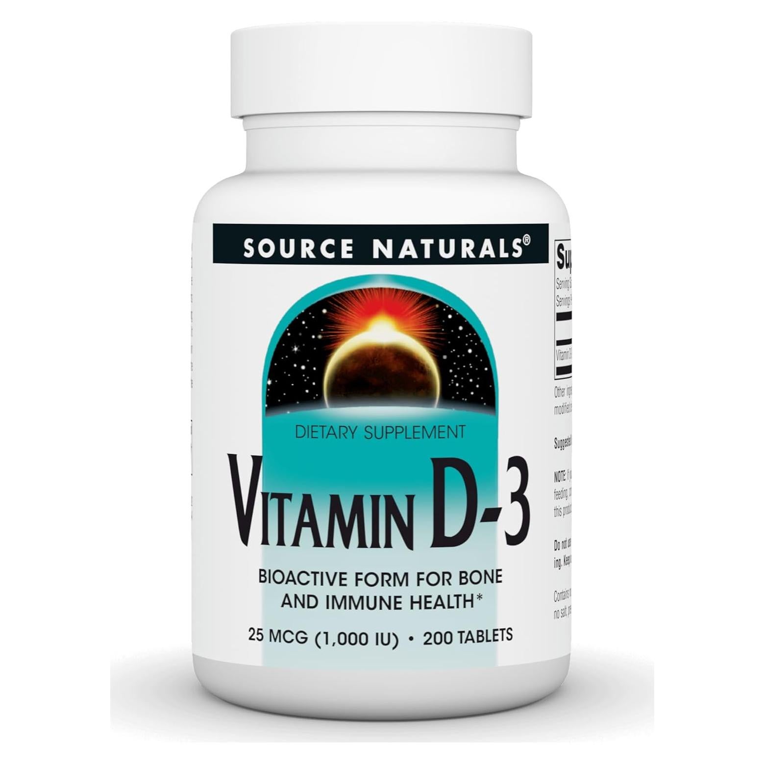 Vitamina D-3 Source Naturals 1000 IU 200 Tabletas Salud Ósea