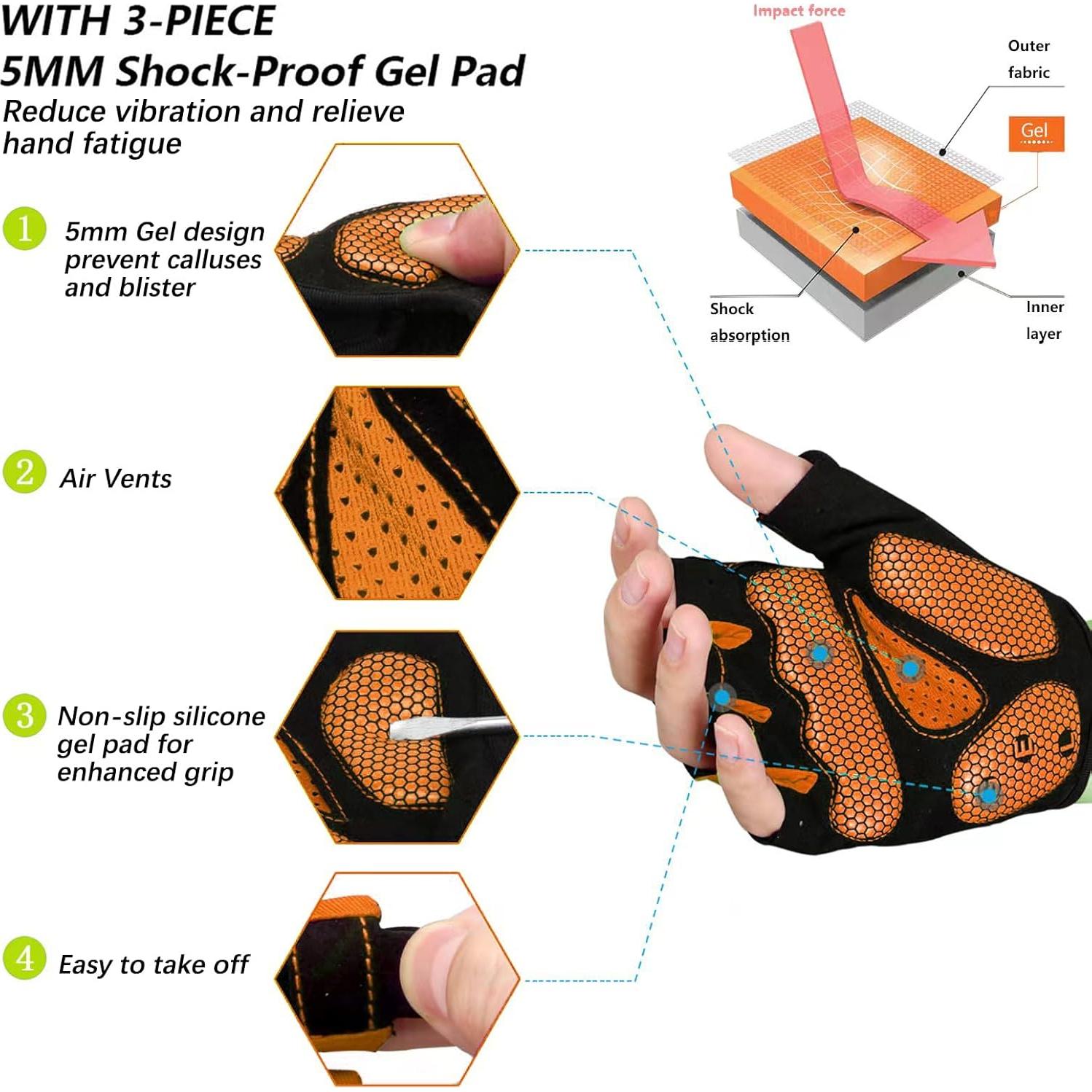 Guantes de Ciclismo MOREOK Medianos Naranja con Gel 5MM