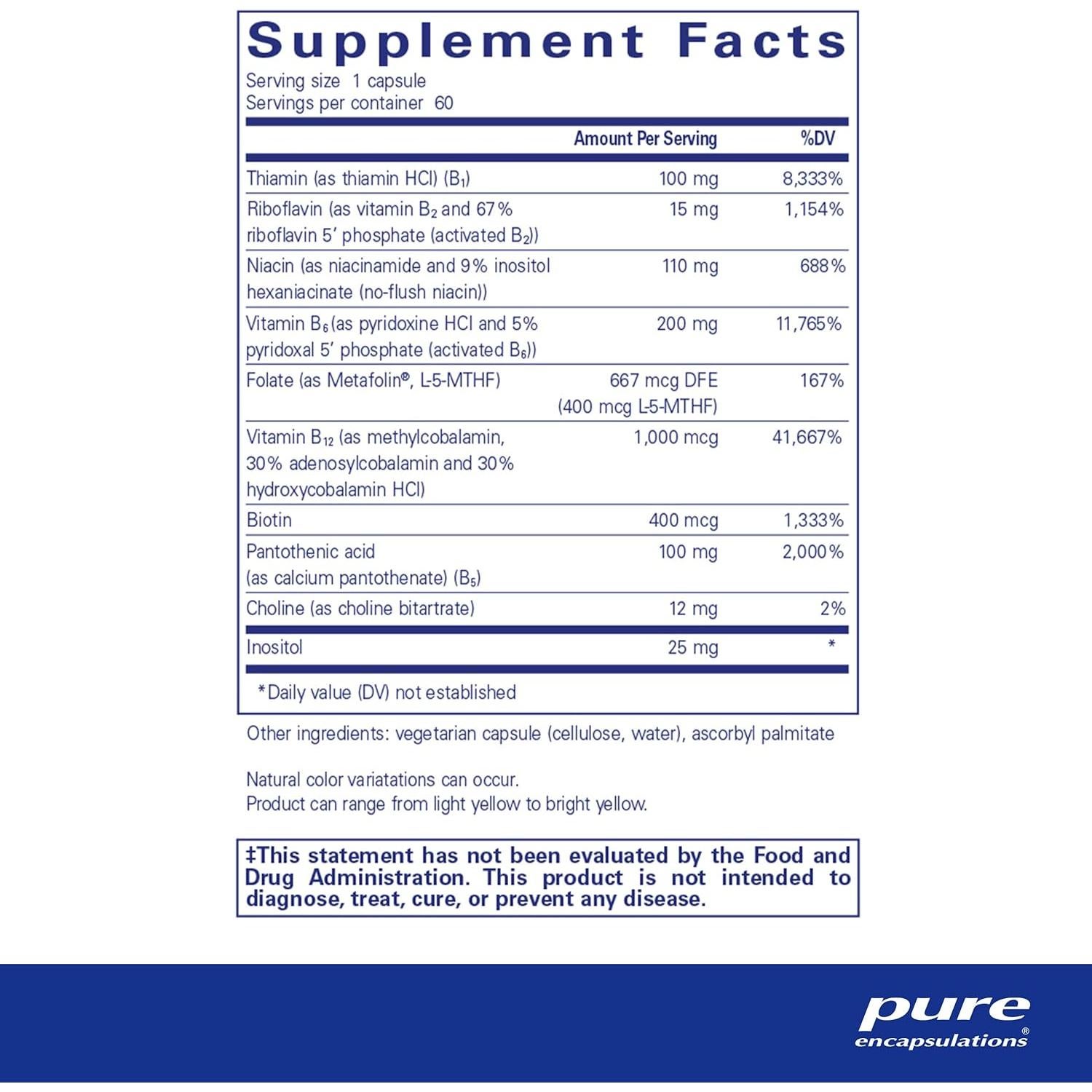 Complejo B6 Pure Encapsulations - 60 Cápsulas - Salud Cerebral