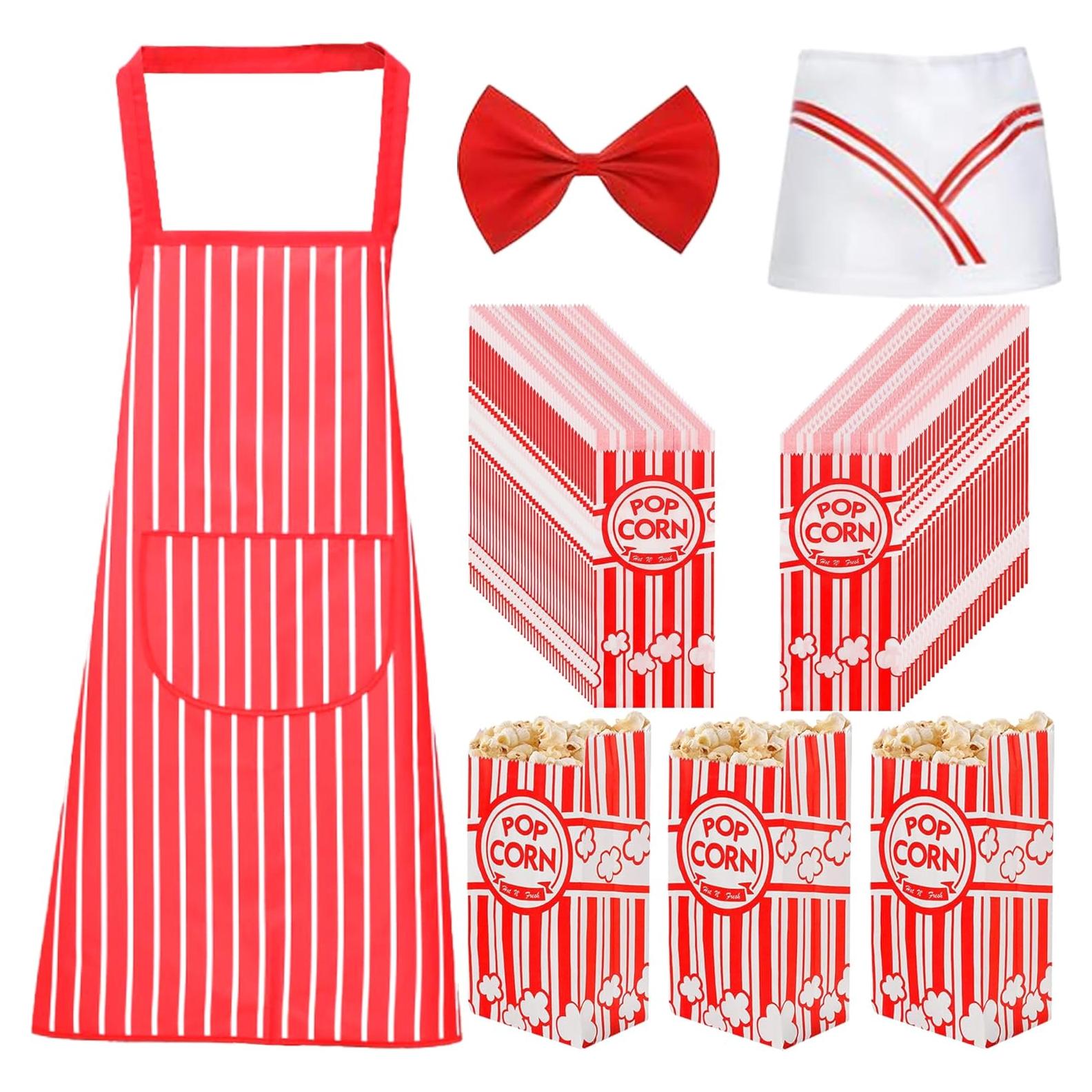 200 Bolsas de Papel para Palomitas y Delantal Chef Rojo