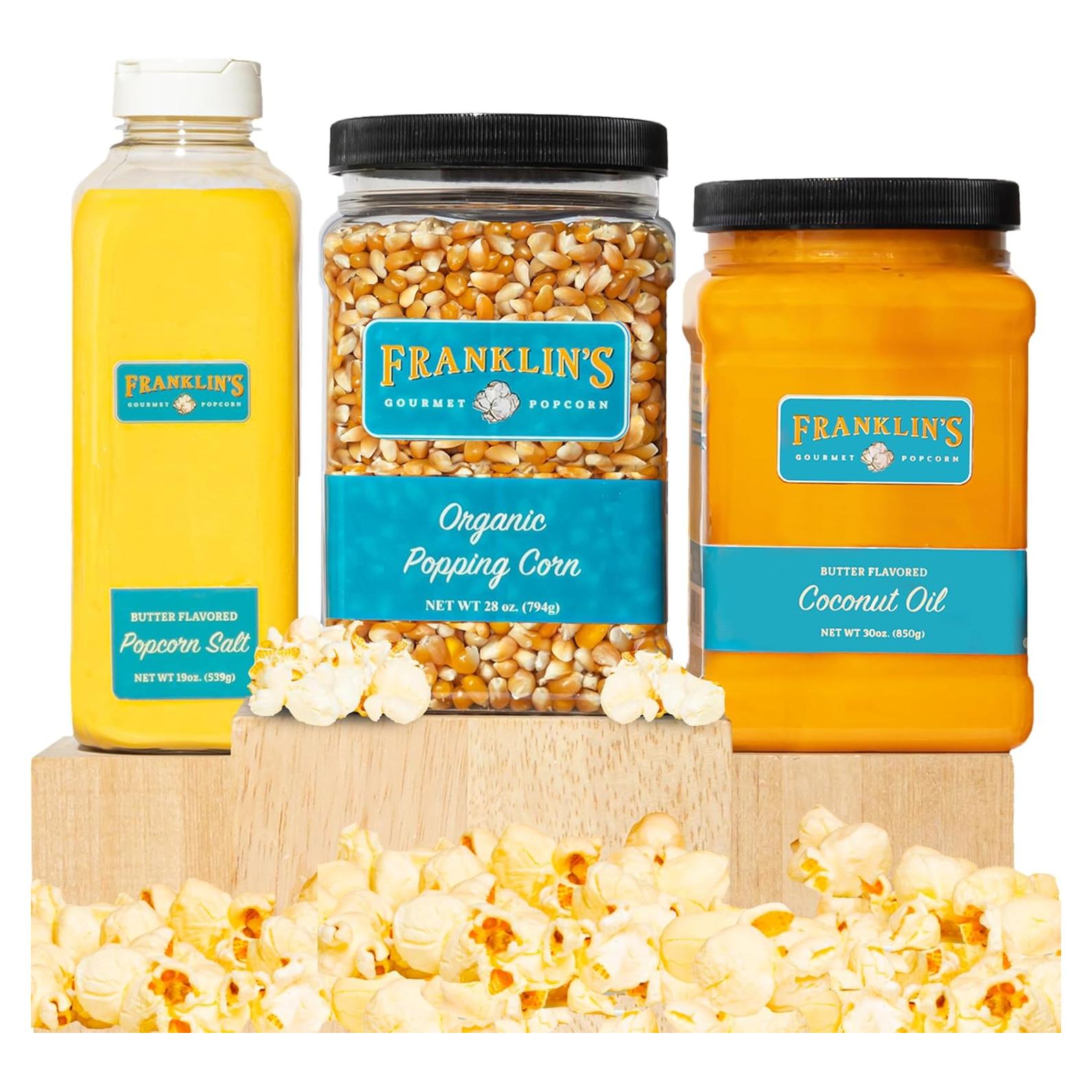 Palomitas Gourmet Franklin - Granos Orgánicos 793g + Sal 538g + Aceite 850g