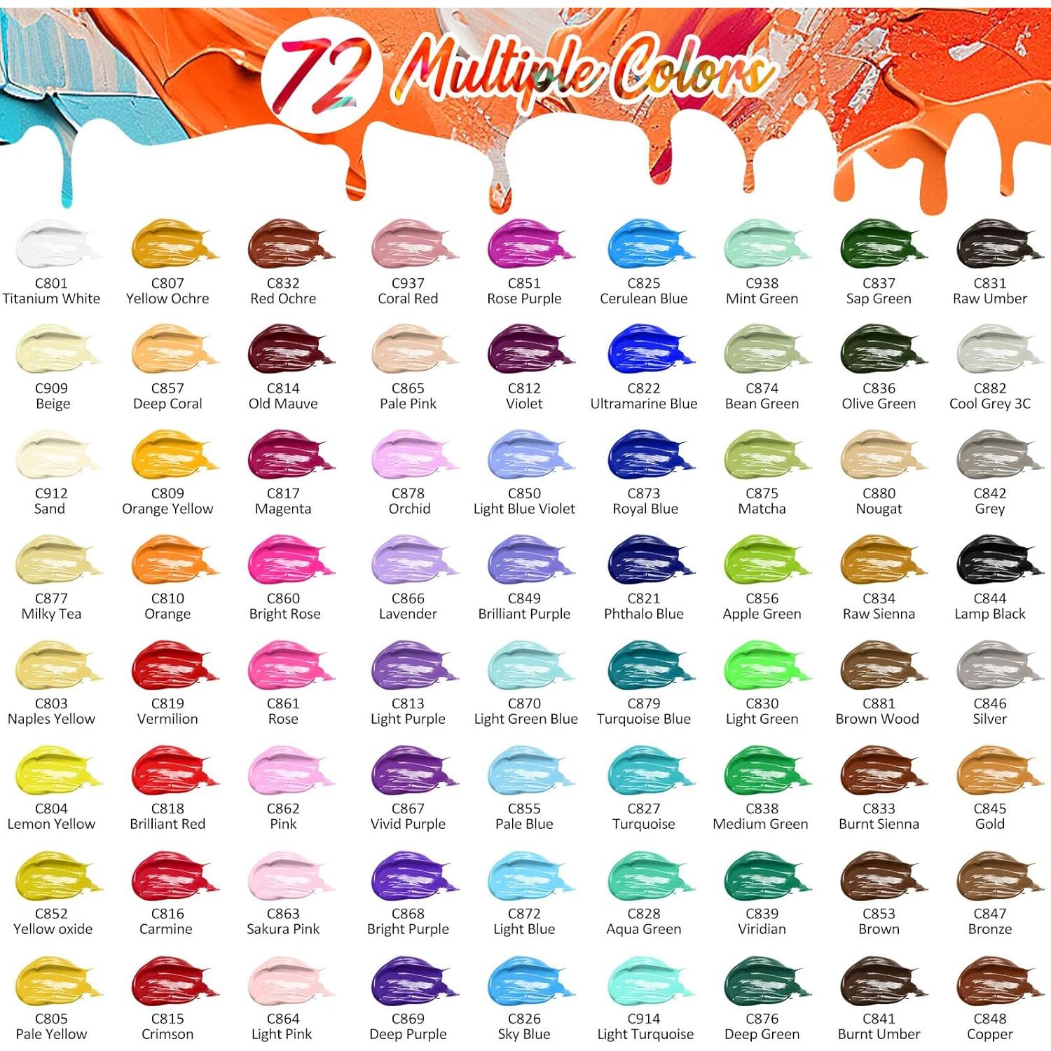 Juego de Pintura Acrílica Caliart 72 Colores 59ml con 12 Pinceles