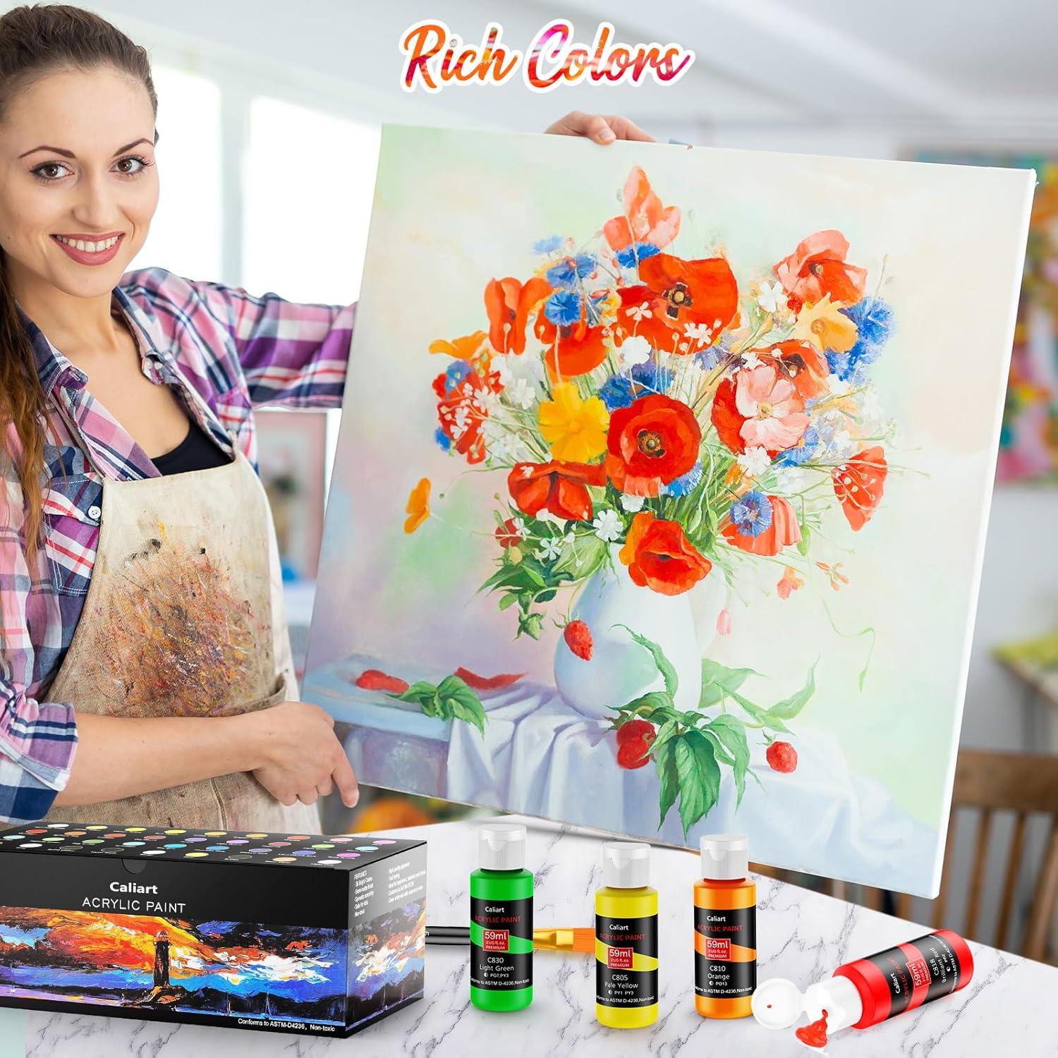 Juego de Pintura Acrílica Caliart 72 Colores 59ml con 12 Pinceles