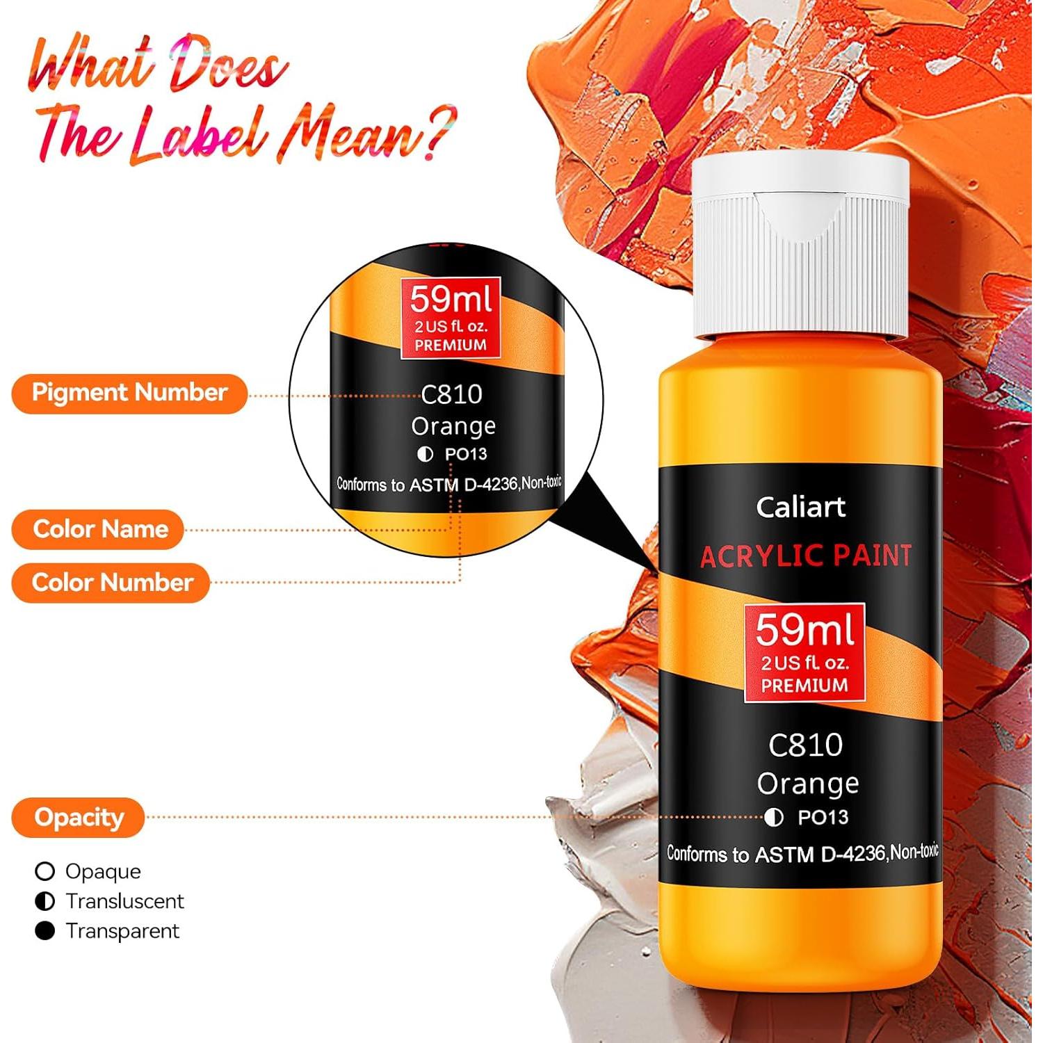 Juego de Pintura Acrílica Caliart 72 Colores 59ml con 12 Pinceles