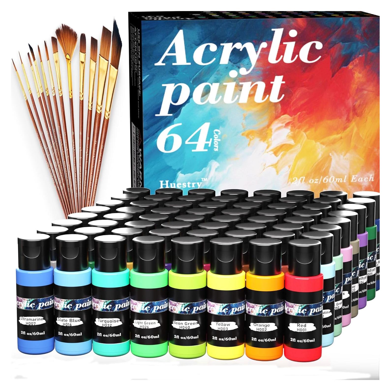 Juego de Pintura Acrílica Huestry 76 PCS 64 Colores 60 ml
