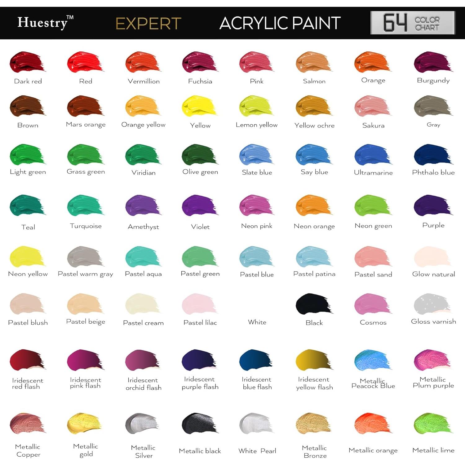Juego de Pintura Acrílica Huestry 76 PCS 64 Colores 60 ml