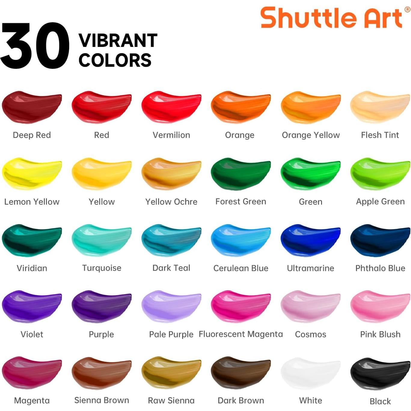 Conjunto de Pintura Acrílica Shuttle Art 48 Piezas 30 Colores