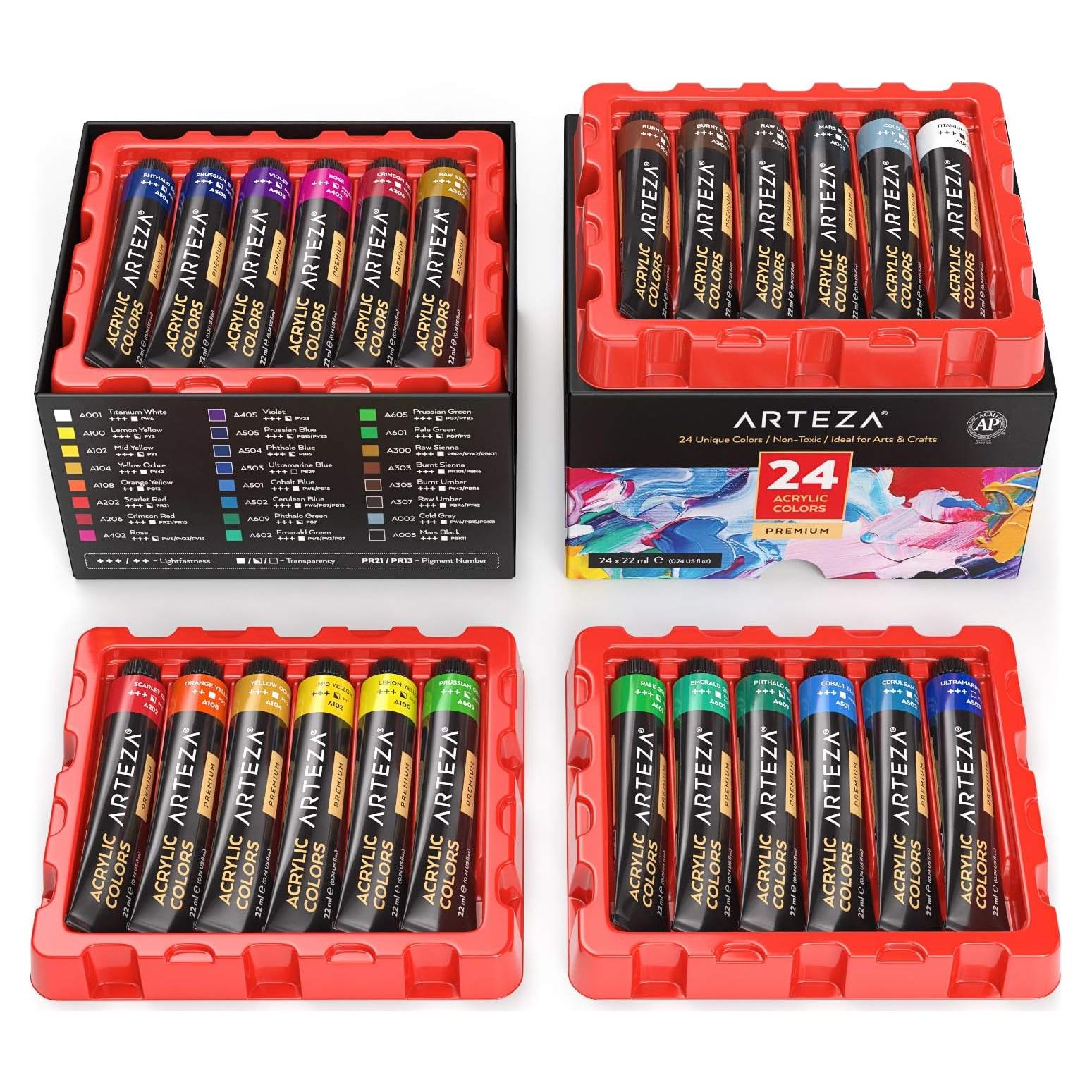 Set de 24 Pinturas Acrílicas ARTEZA 22 ml No Tóxicas
