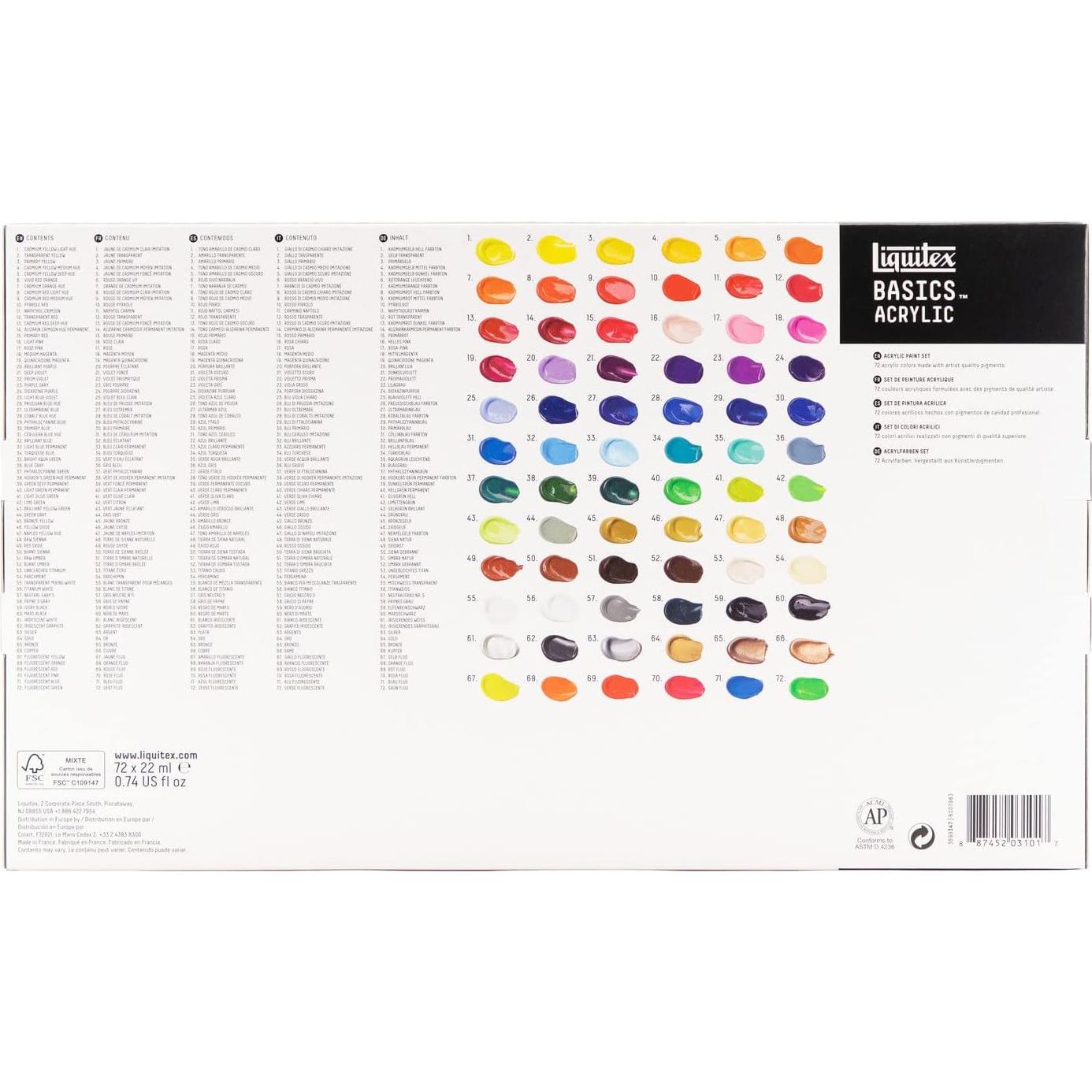 Juego de 72 colores acrílicos Liquitex Basics 22 ml cada uno
