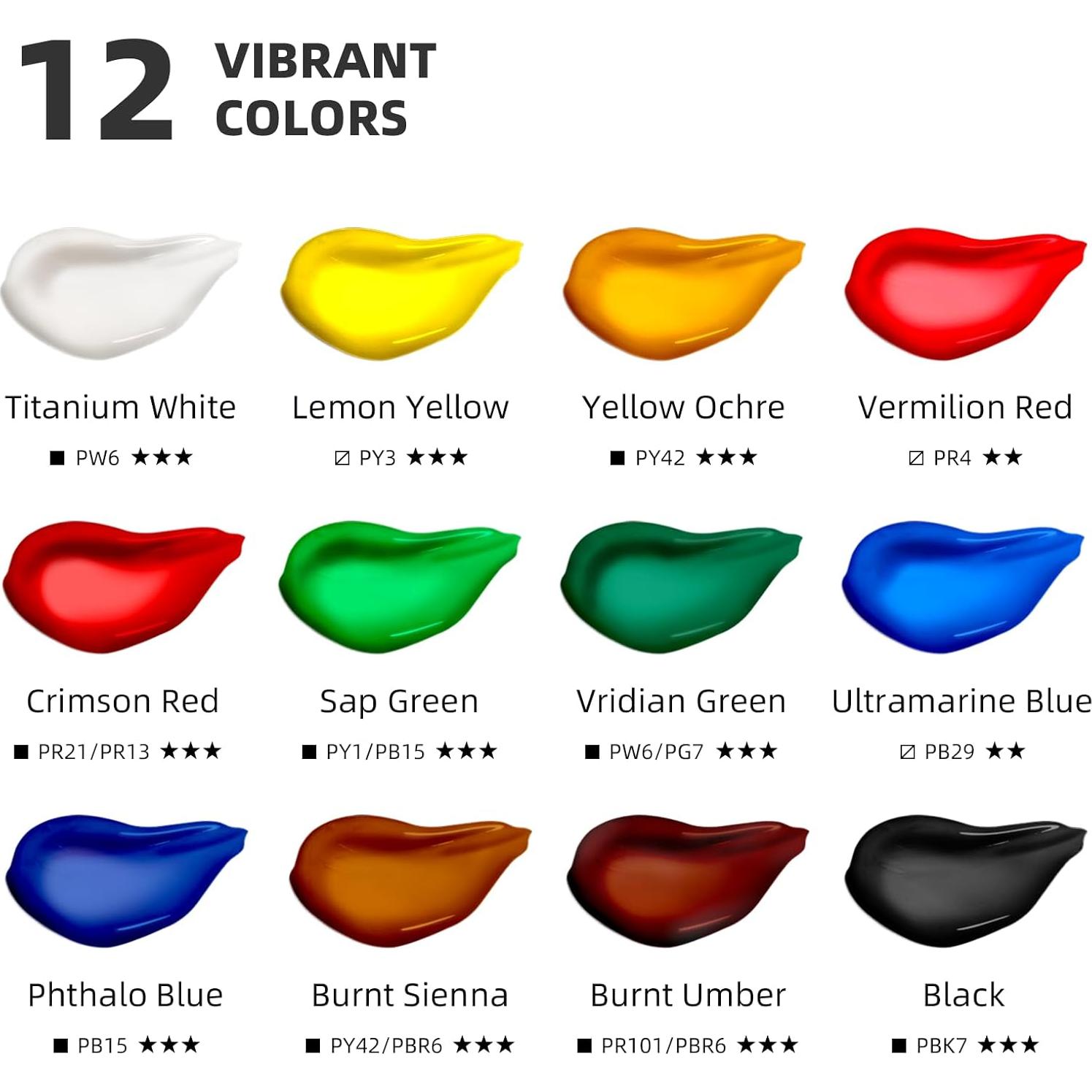 Juego de Pintura Acrílica Falling in Art 12 Tubos 12ml No Tóxicos