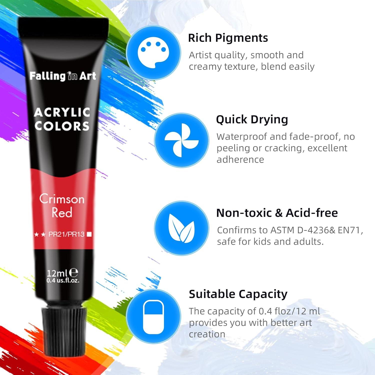 Juego de Pintura Acrílica Falling in Art 12 Tubos 12ml No Tóxicos